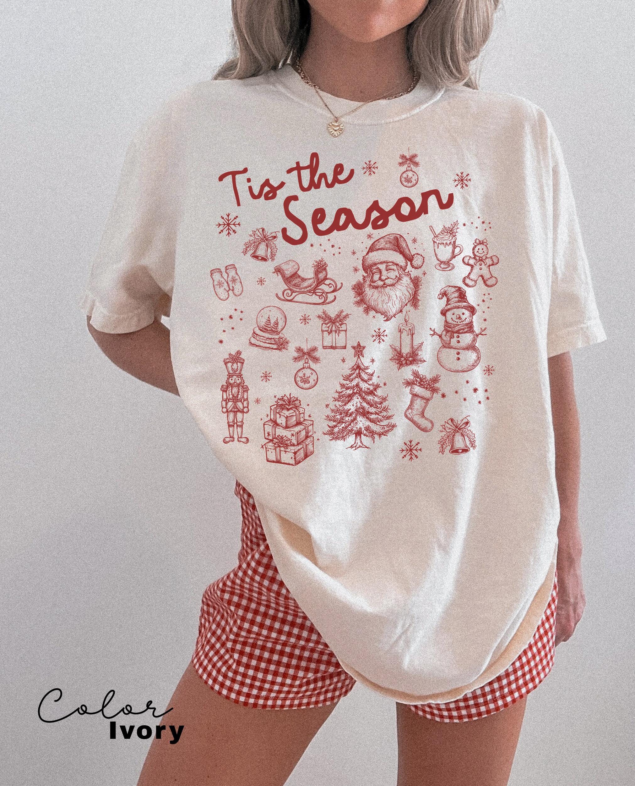 Tis the Season Christmas Shirt, Comfort Colors Shirt, Doodle Retro Vintage Style Tee