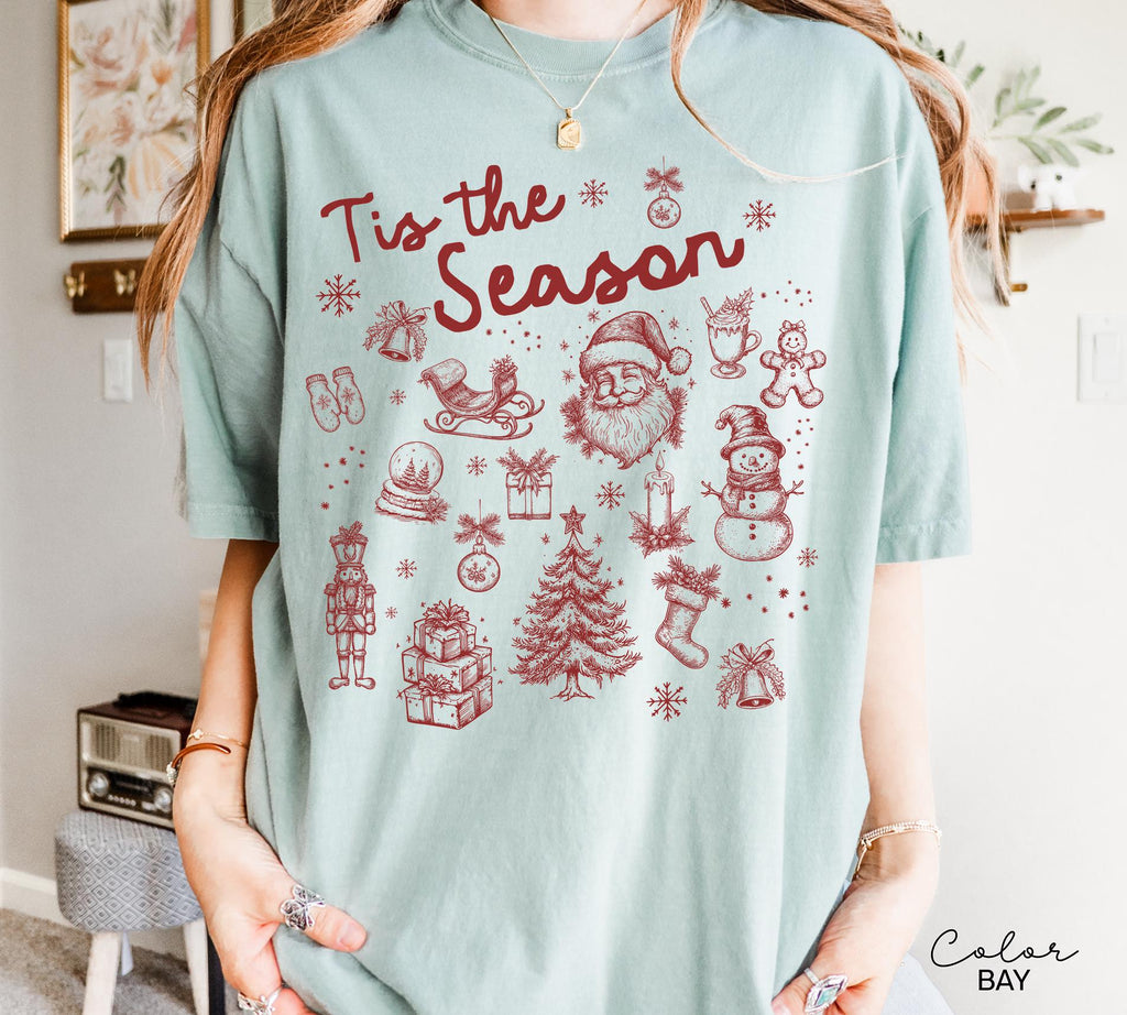 Tis the Season Christmas Shirt, Comfort Colors Shirt, Doodle Retro Vintage Style Tee