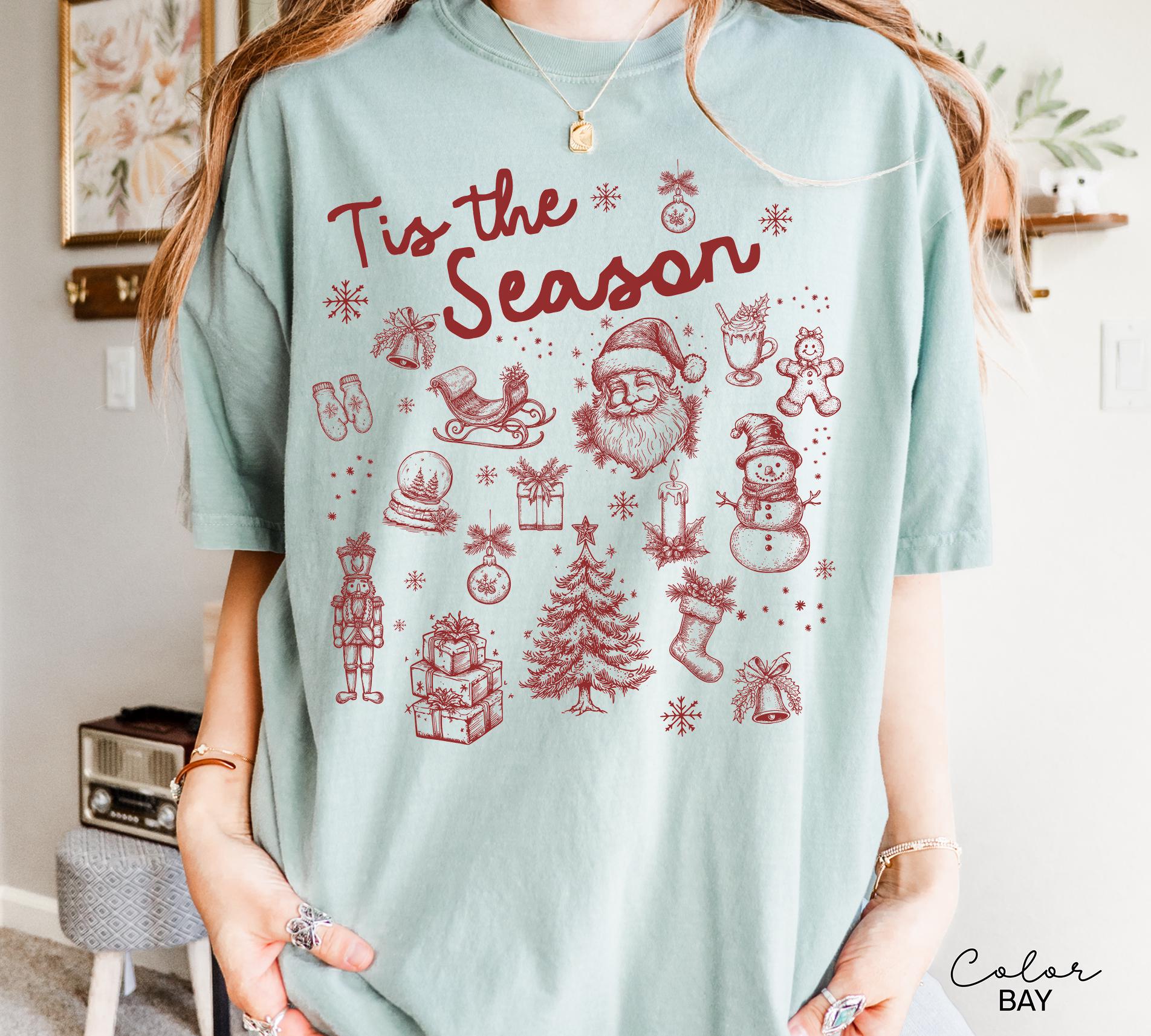 Tis the Season Christmas Shirt, Comfort Colors Shirt, Doodle Retro Vintage Style Tee