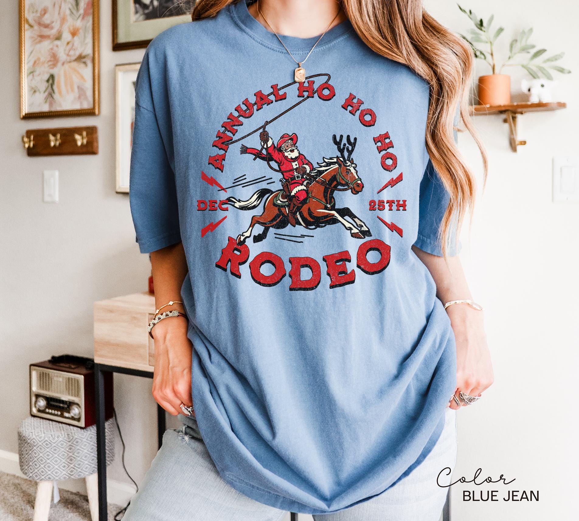 Cowboy Santa Western Roping Christmas Shirt, Annual Ho Ho Ho Rodeo Santa Shirt, Vintage Style Christmas Shirt
