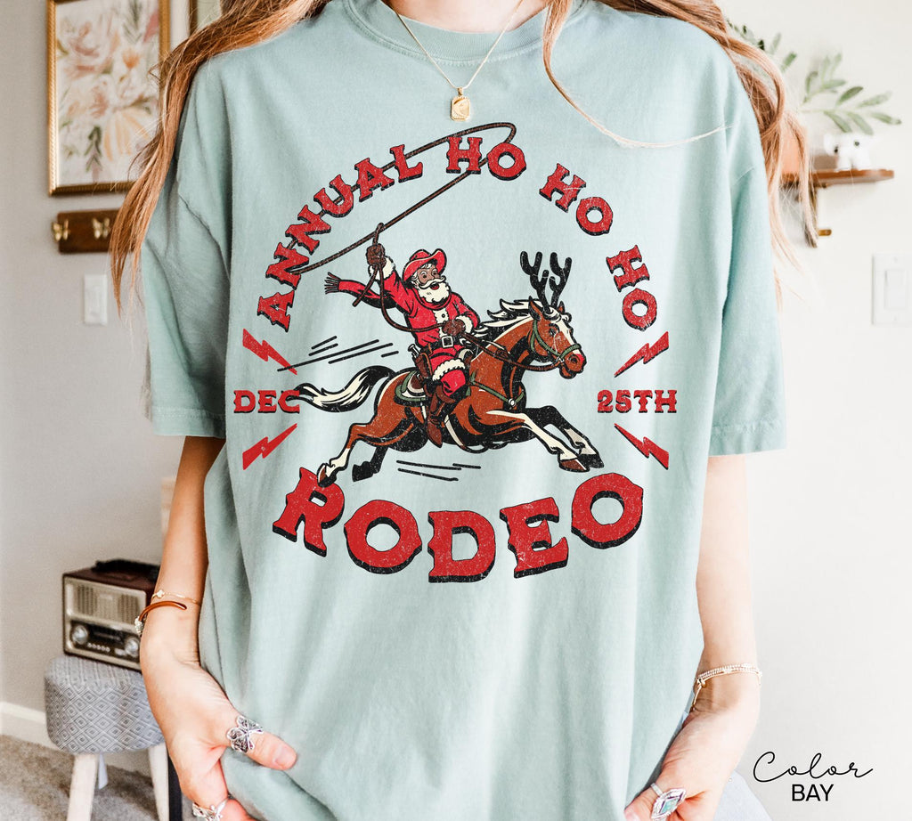Cowboy Santa Western Roping Christmas Shirt, Annual Ho Ho Ho Rodeo Santa Shirt, Vintage Style Christmas Shirt