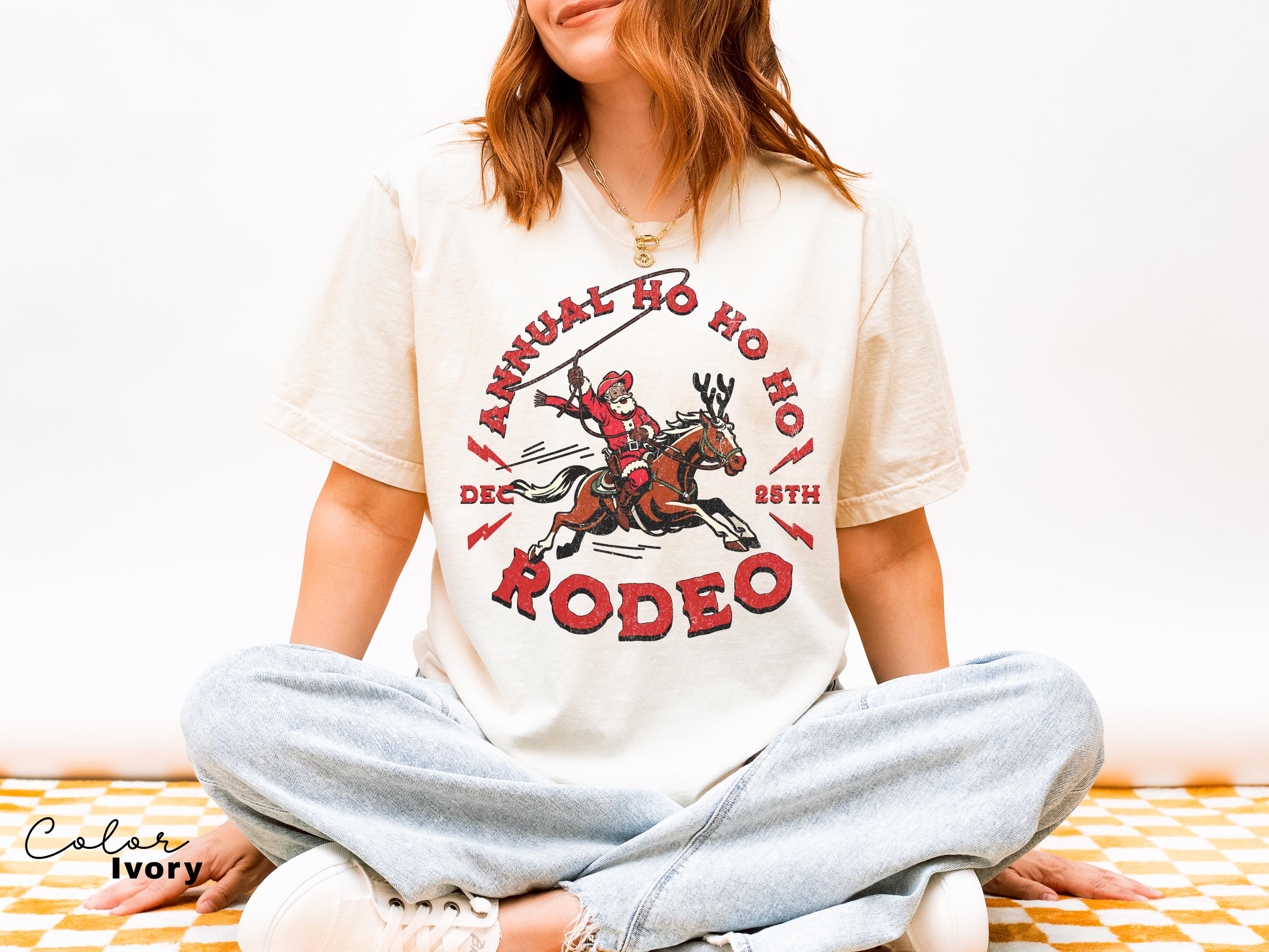 Cowboy Santa Western Roping Christmas Shirt, Annual Ho Ho Ho Rodeo Santa Shirt, Vintage Style Christmas Shirt
