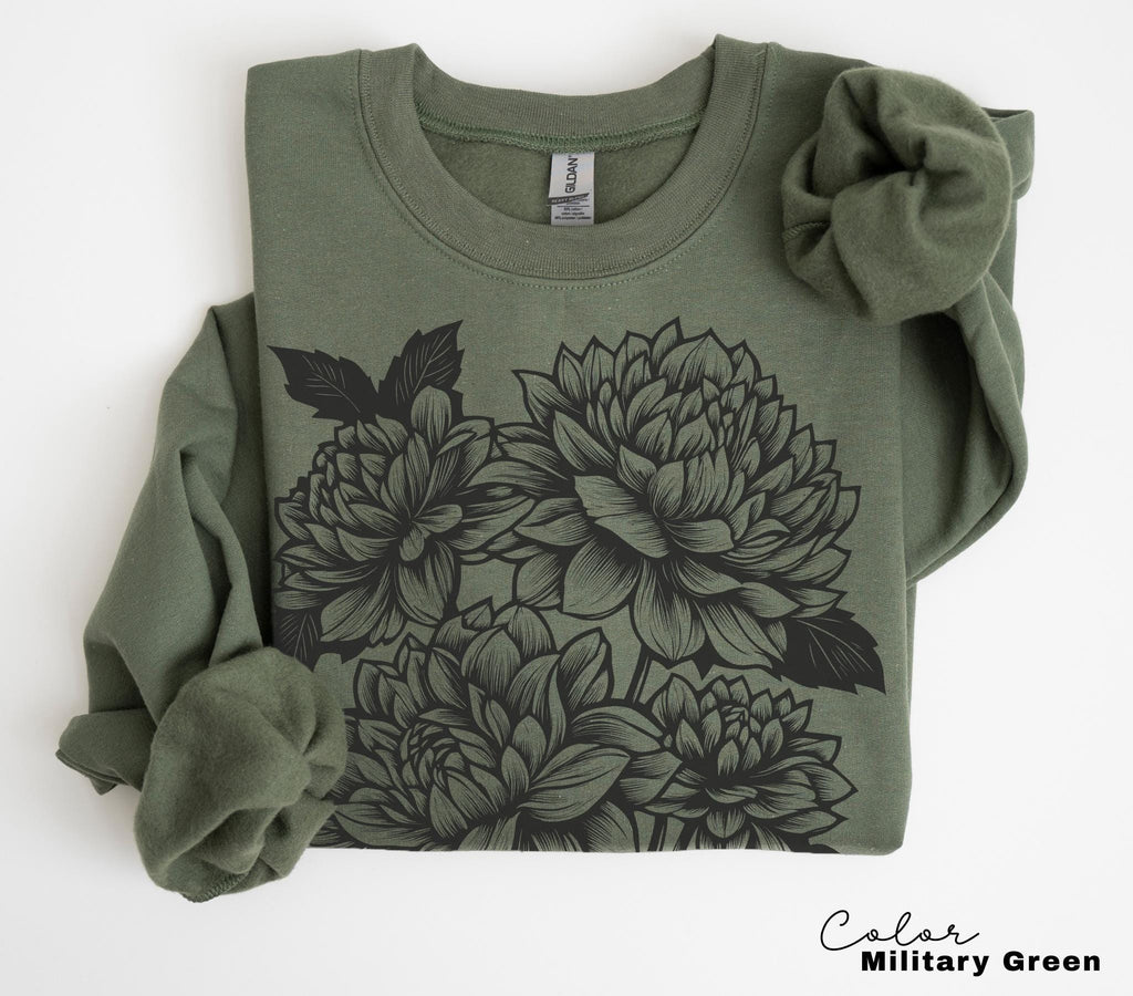 Vintage Linocut Flower Sweatshirt, Retro Floral T-shirt, Cottagecore Boho Botanical Shirt, Dark Academia Flower,