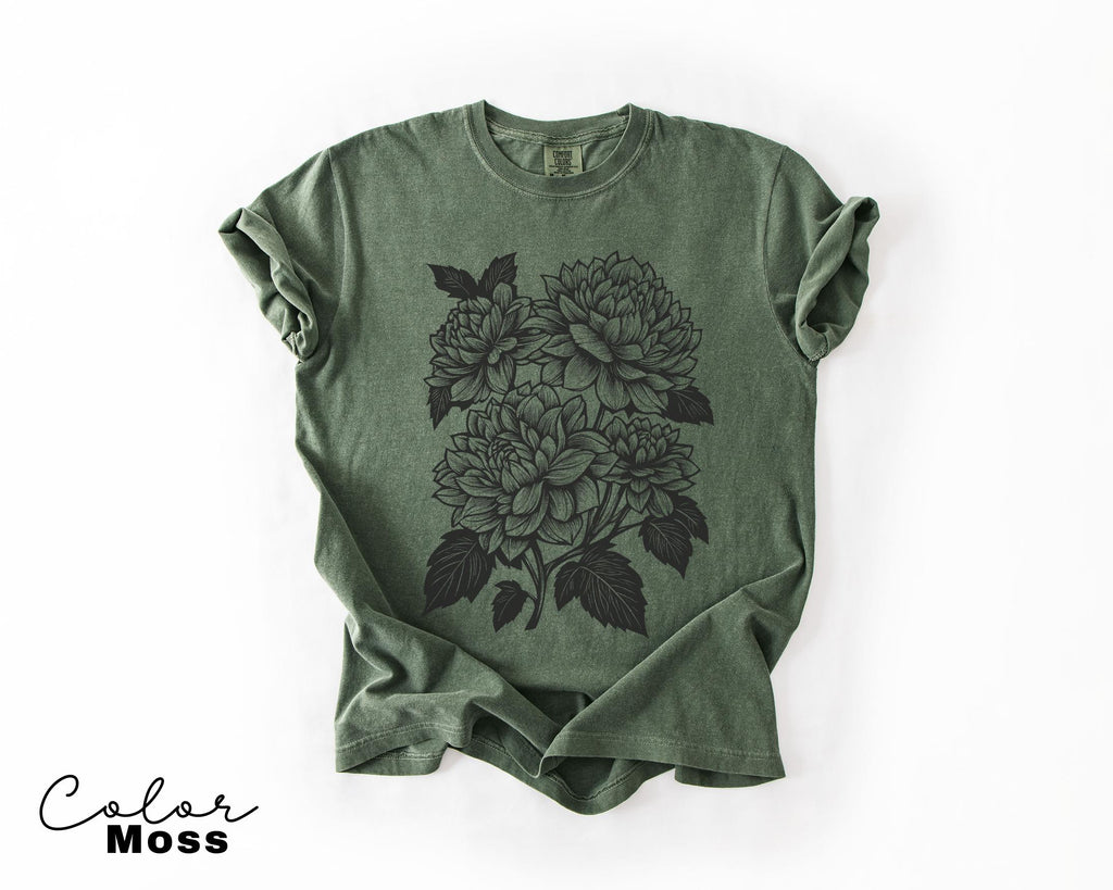 Vintage Linocut Flower Sweatshirt, Retro Floral T-shirt, Cottagecore Boho Botanical Shirt, Dark Academia Flower,