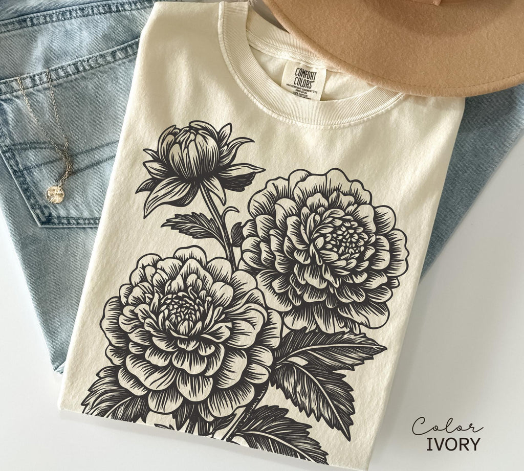 Vintage Linocut Flower Sweatshirt, Retro Floral T-shirt, Cottagecore Boho Botanical Shirt, Dark Academia Flower,