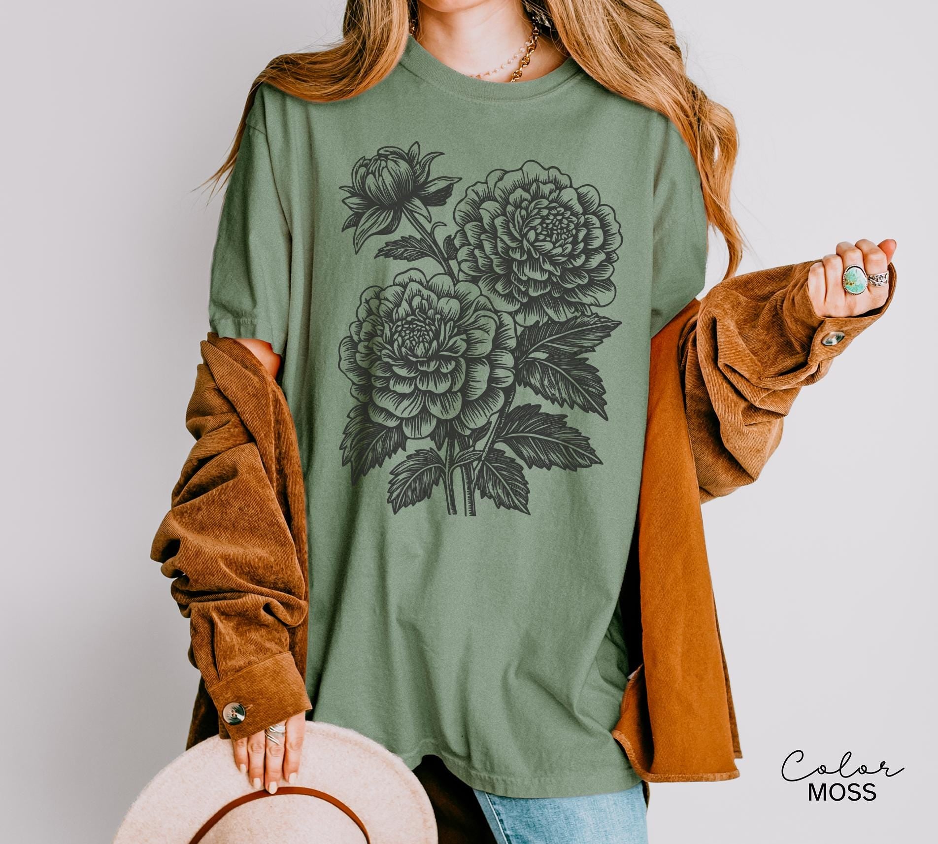 Vintage Linocut Flower Sweatshirt, Retro Floral Cottagecore Shirt