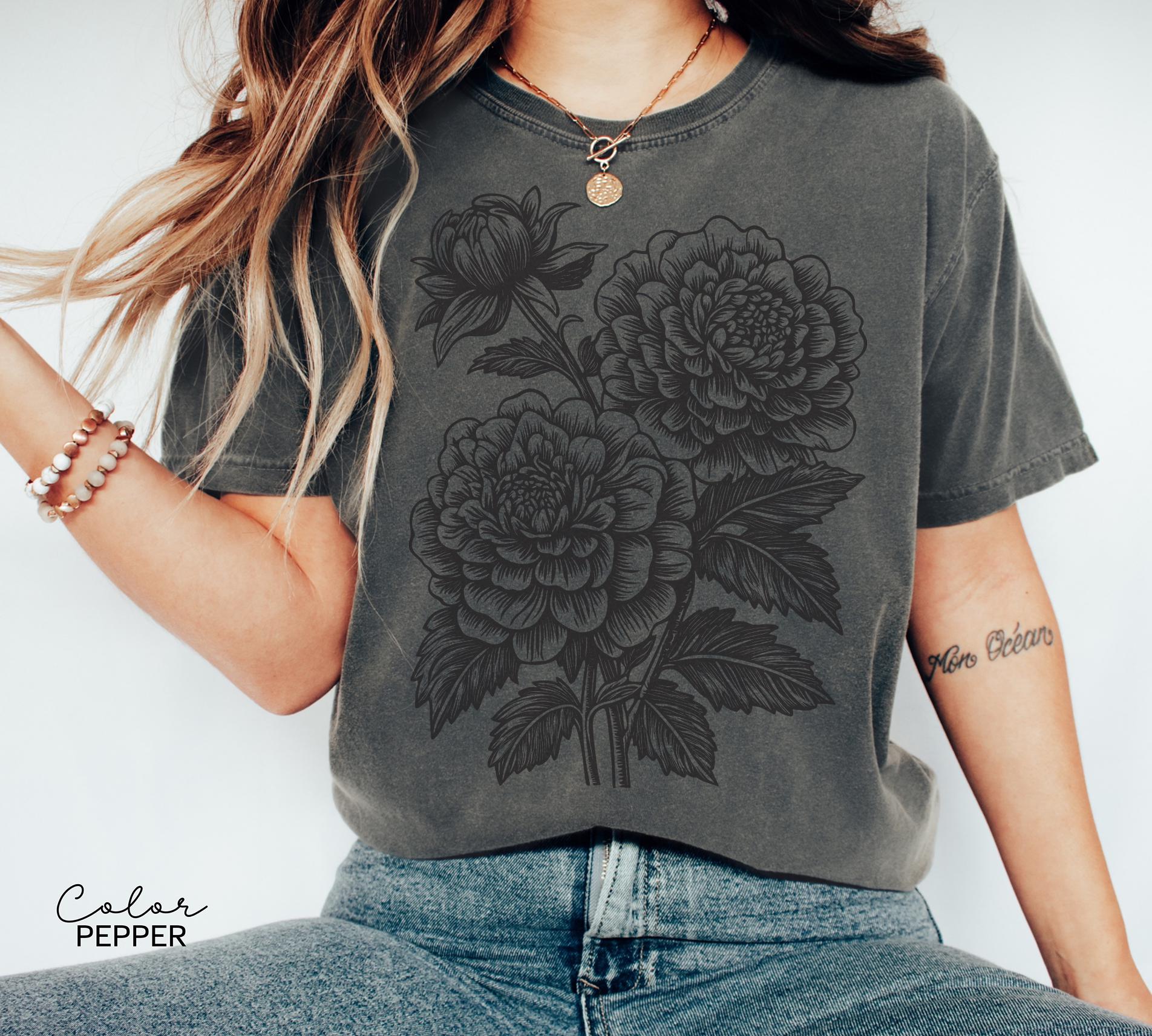 Vintage Linocut Flower Sweatshirt, Retro Floral Cottagecore Shirt