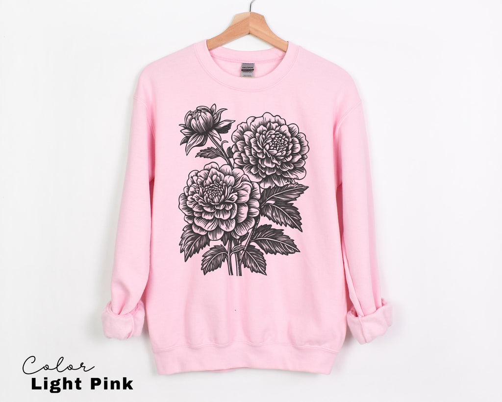 Vintage Linocut Flower Sweatshirt, Retro Floral Cottagecore Shirt