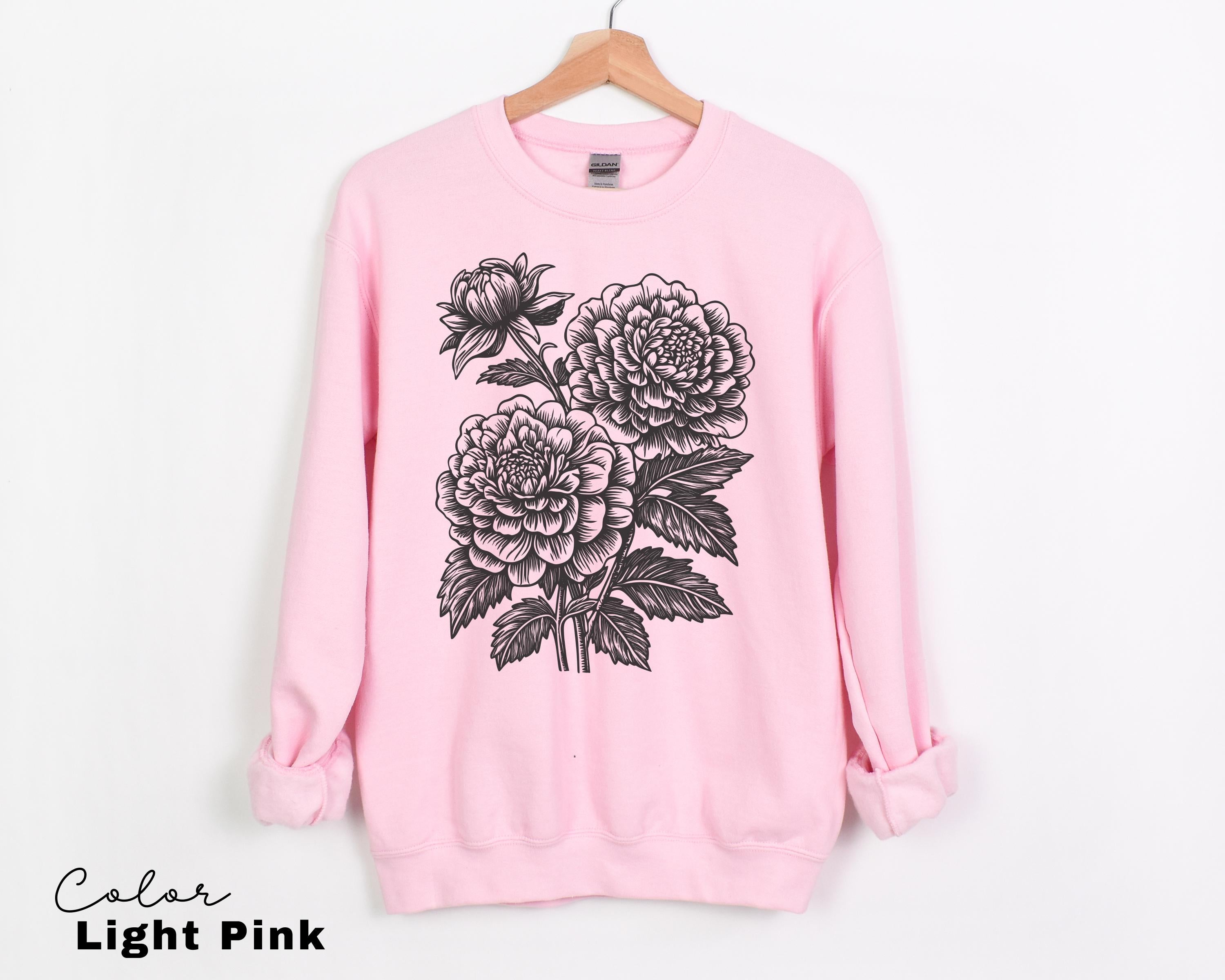 Vintage Linocut Flower Sweatshirt, Retro Floral Cottagecore Shirt