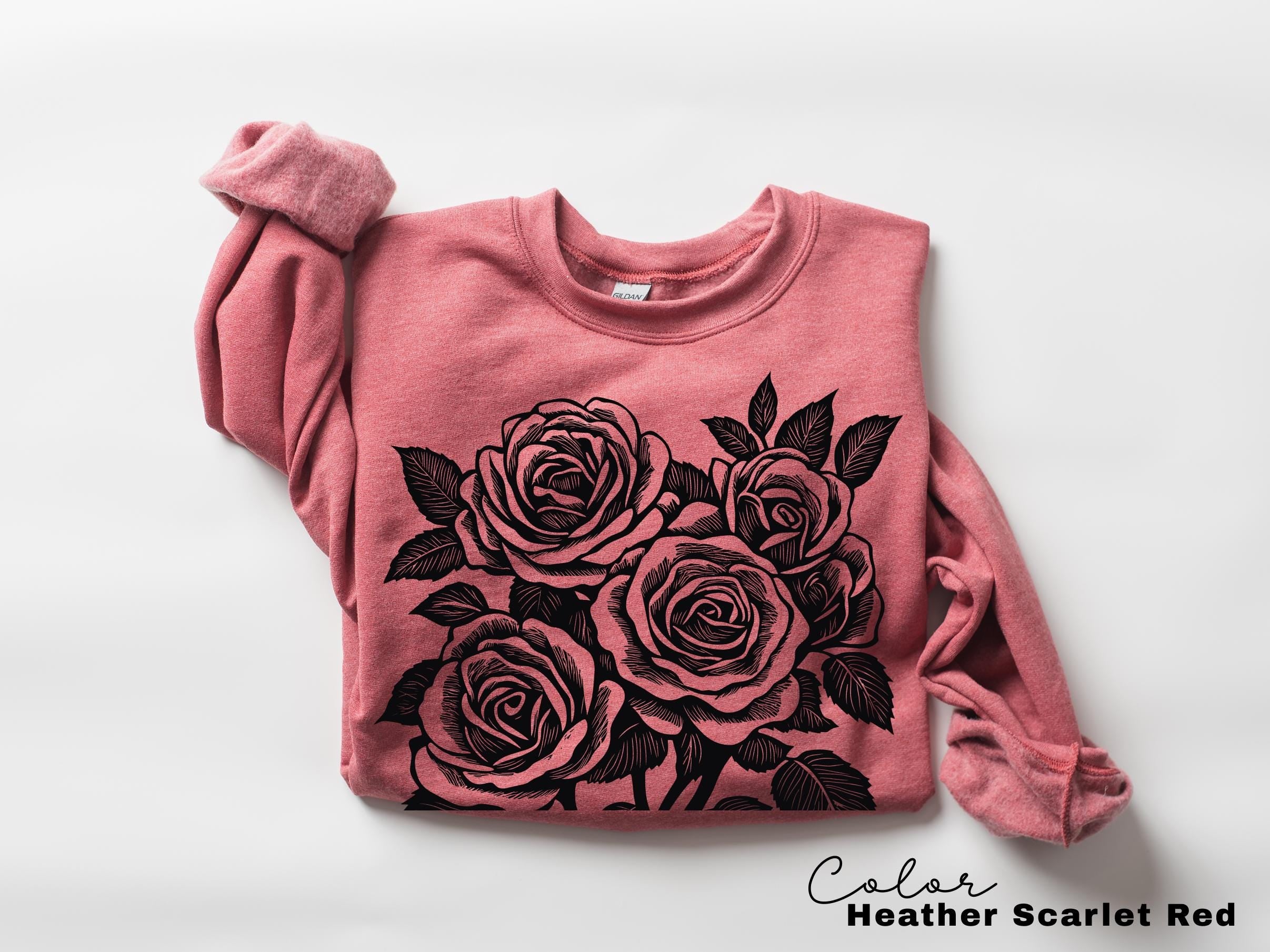 Retro Linocut Flower Sweatshirt, Cottagecore Boho Botanical Shirt