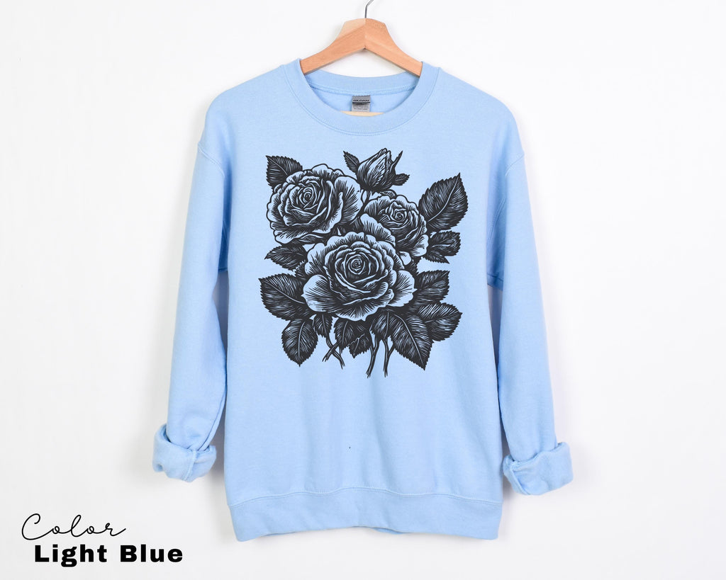 Retro Linocut Flower Sweatshirt, Cottagecore Boho Botanical Shirt