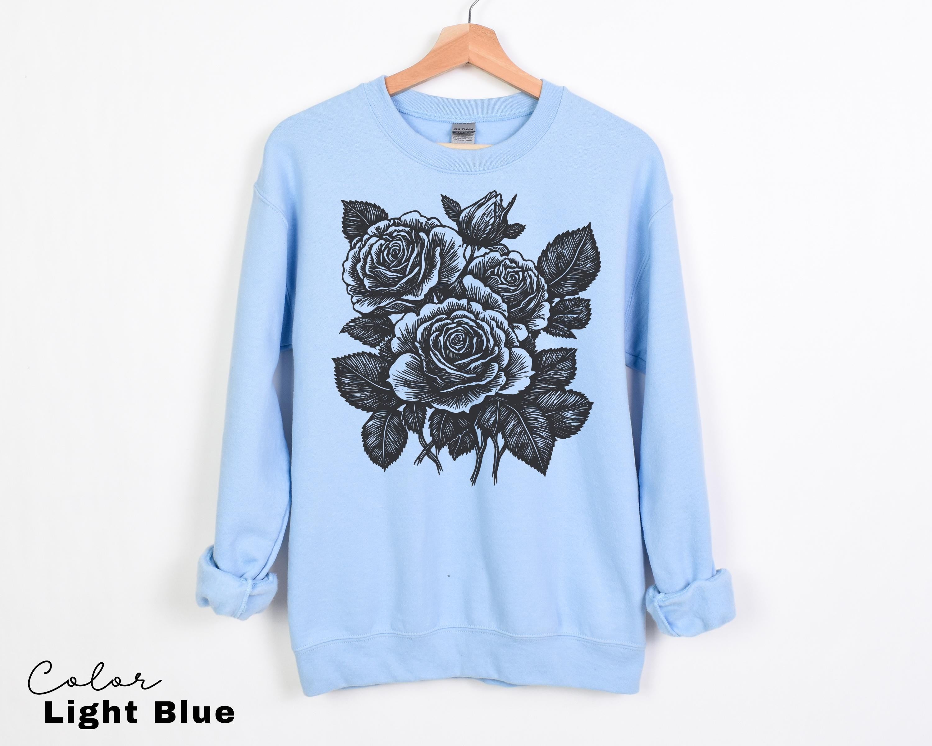 Retro Linocut Flower Sweatshirt, Cottagecore Boho Botanical Shirt