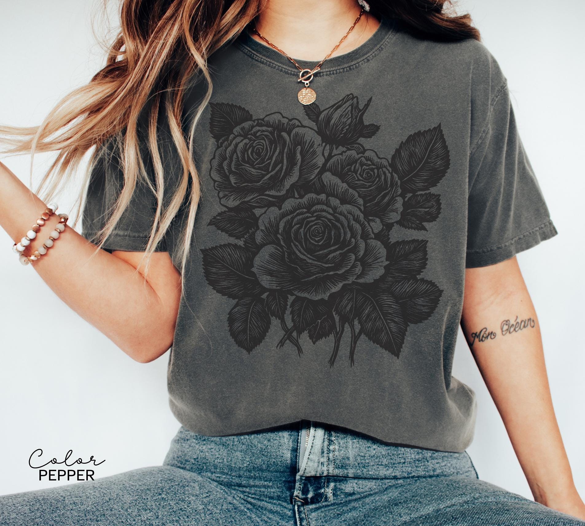 Retro Linocut Flower Sweatshirt, Retro Floral T-shirt, Cottagecore Boho Botanical Shirt, Dark Academia Flower,