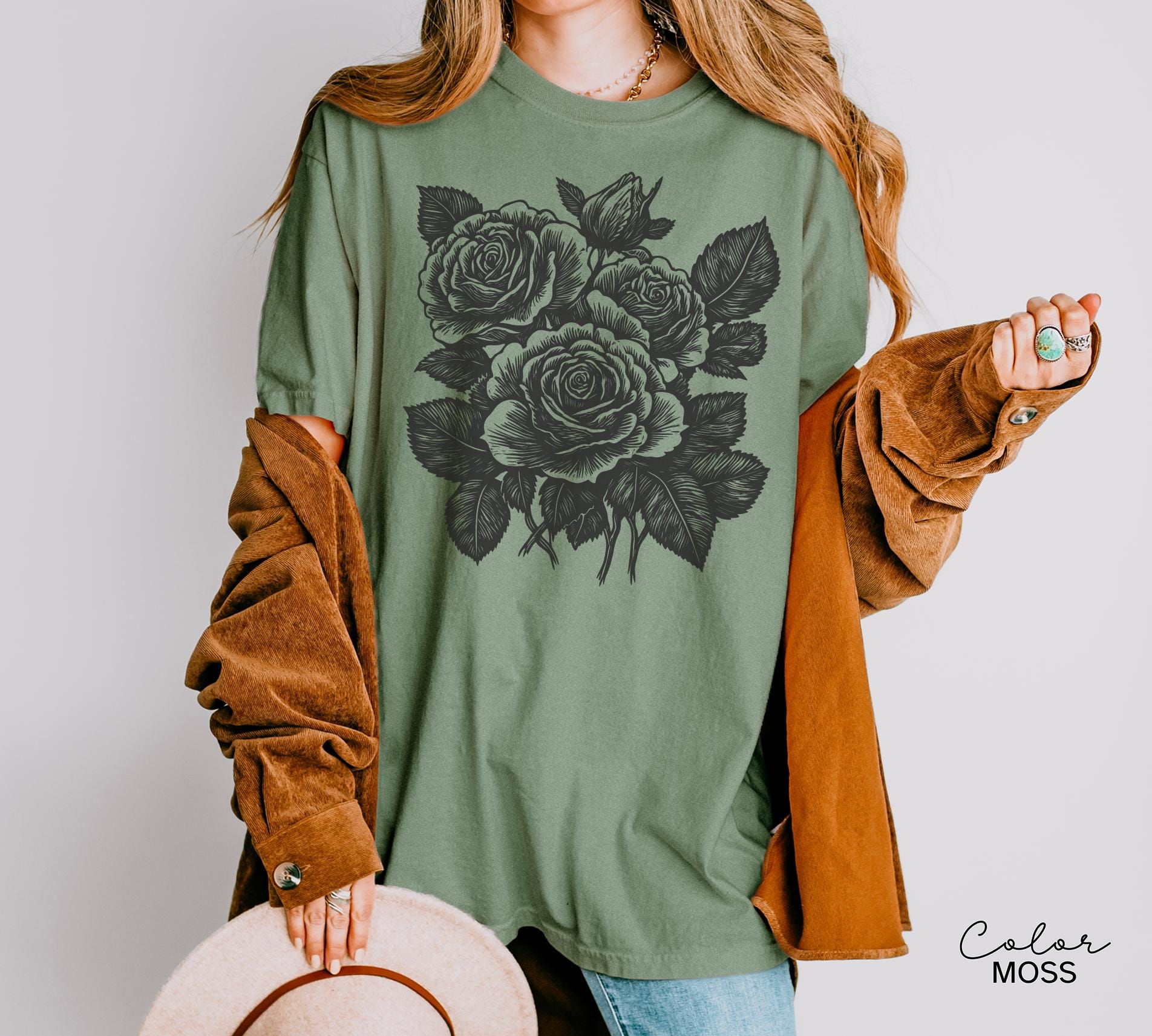Retro Linocut Flower Sweatshirt, Retro Floral T-shirt, Cottagecore Boho Botanical Shirt, Dark Academia Flower,
