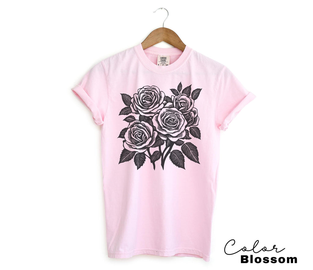 Vintage Retro Rose Sweatshirt, Linocut Floral Cottagecore Shirt
