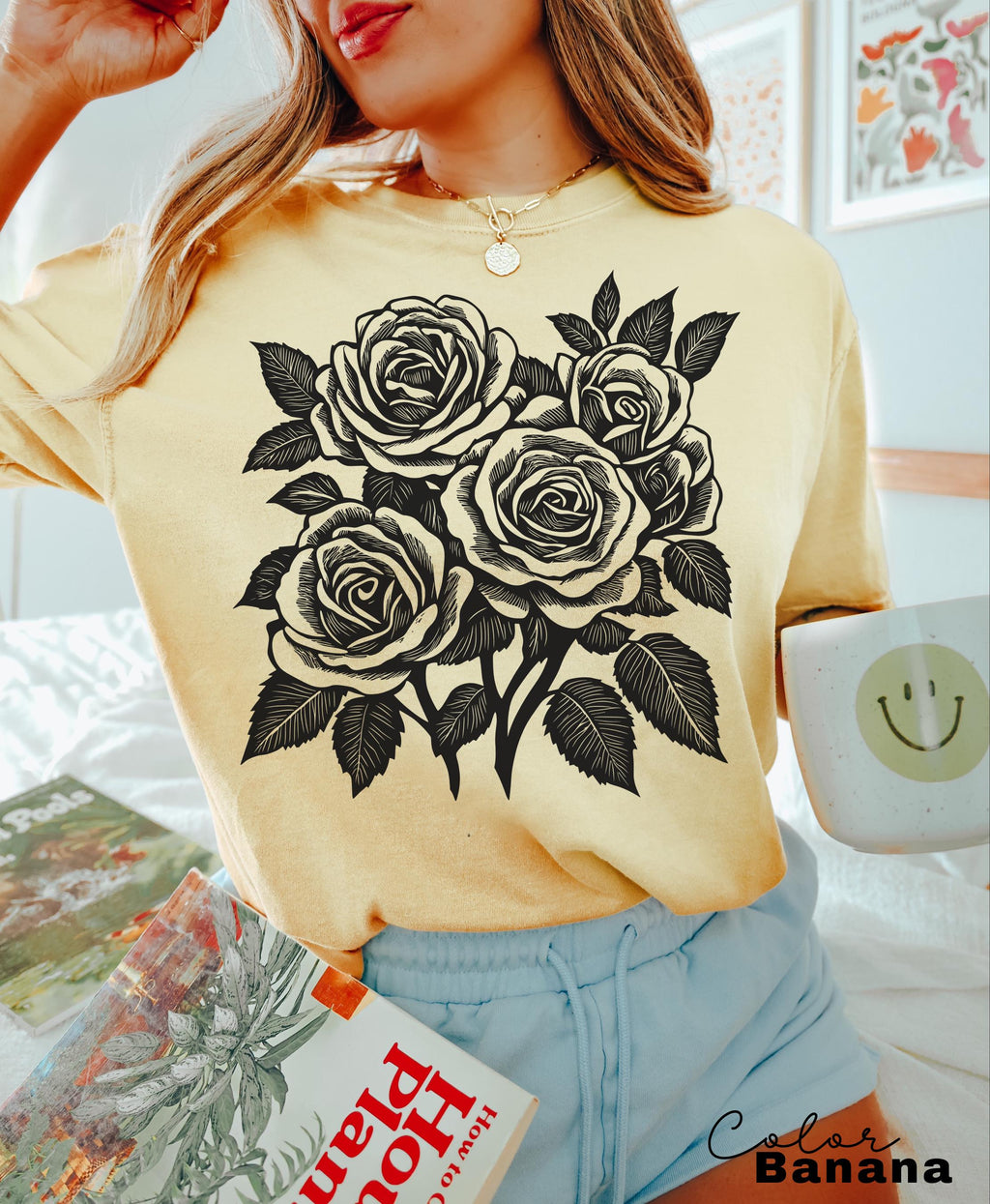 Vintage Retro Rose Sweatshirt, Linocut Floral T-shirt, Cottagecore Boho Botanical Shirt, Dark Academia Flower