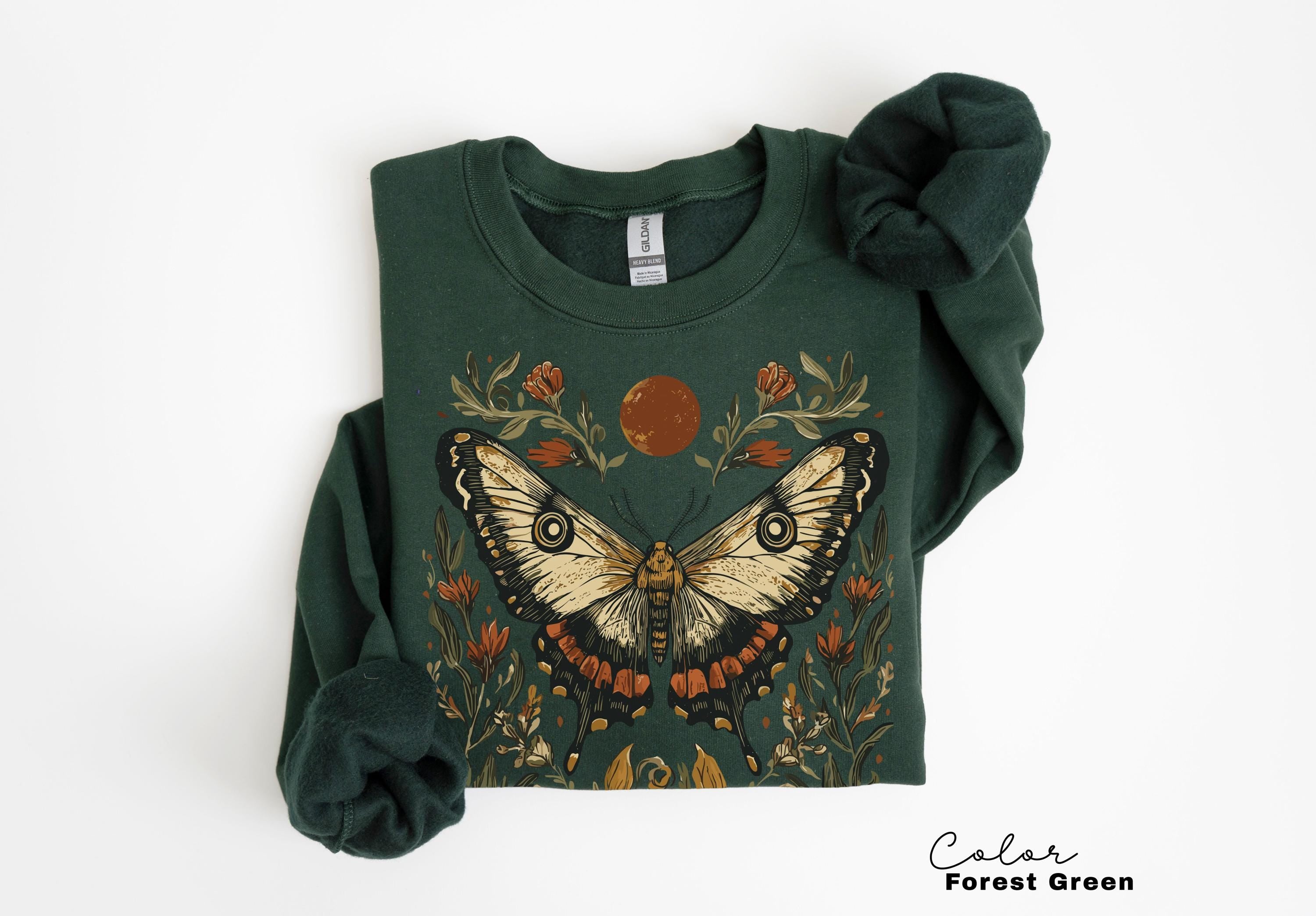 Luna Moth Shirt Sweatshirt, Dark Cottagecore, Gothic Dark Academia, Nature Lover Sweatshirt, Forestcore, Floral Crewneck