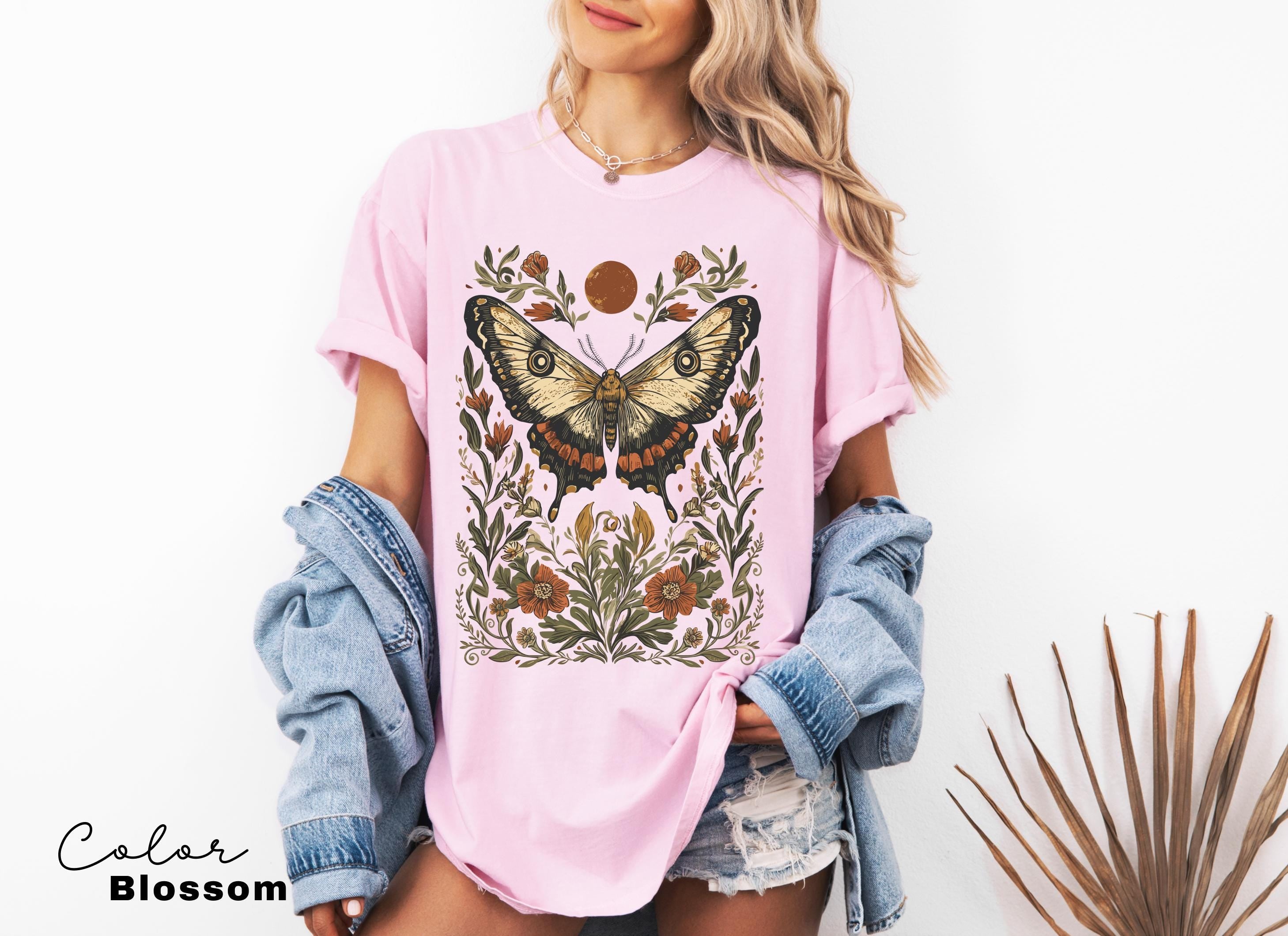 Luna Moth Sweatshirt, Dark Cottagecore Floral Crewneck