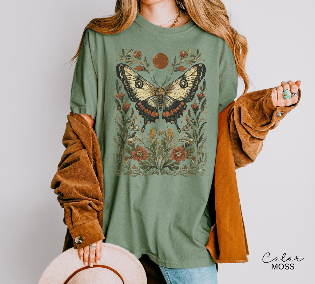 Luna Moth Sweatshirt, Dark Cottagecore Floral Crewneck