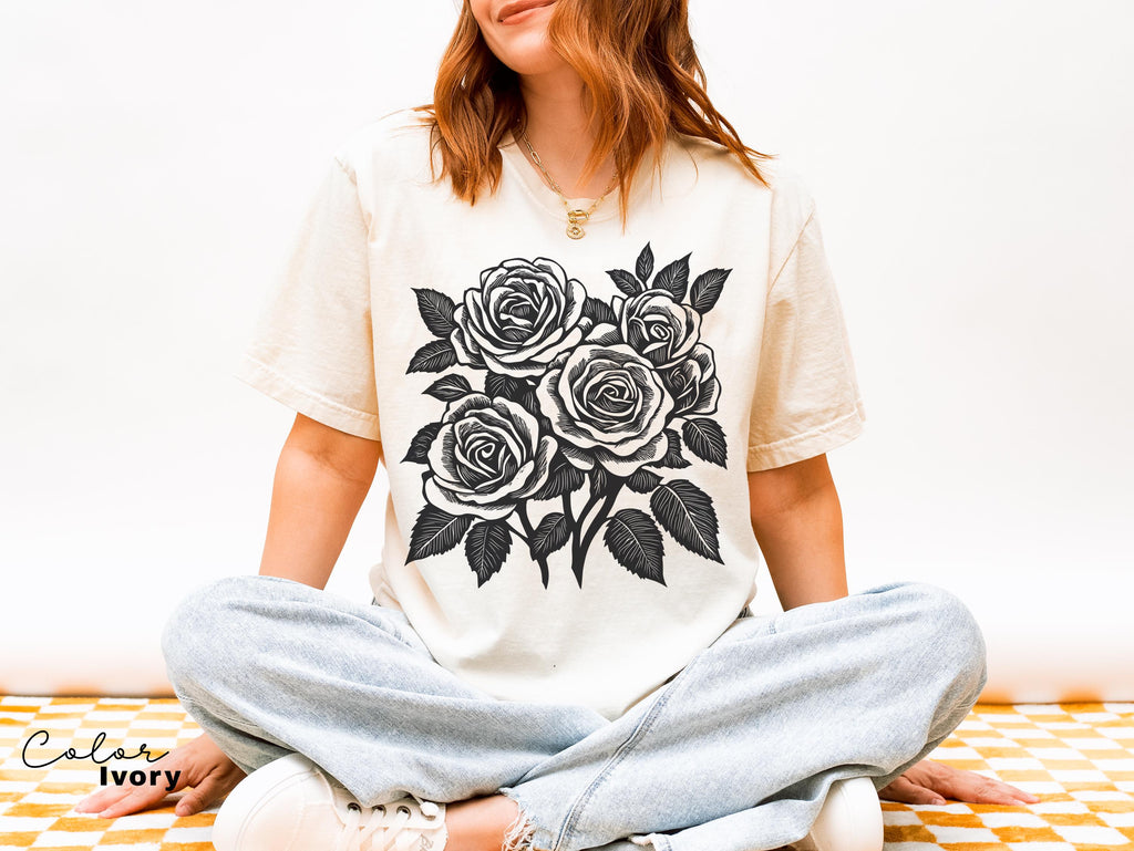 Vintage Pressed Wild Flower Sweatshirt, Retro Rose T-shirt, Cottagecore Boho Botanical Shirt, Dark Academia Flower,