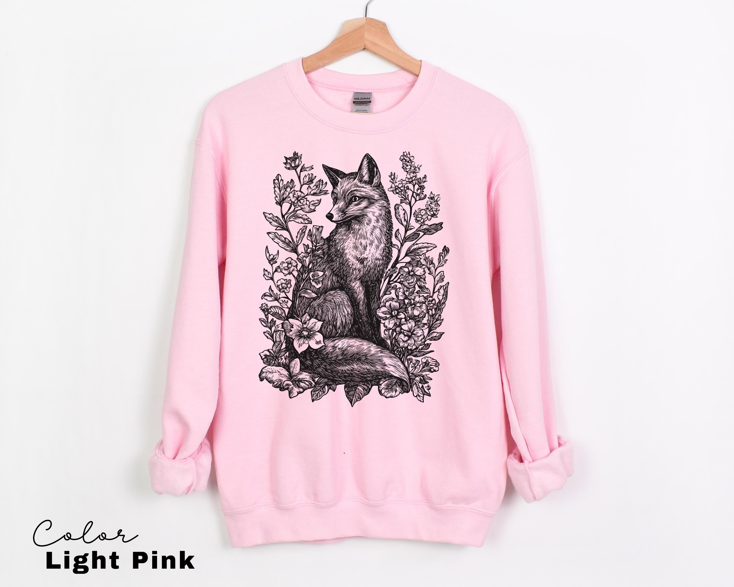 Cottagecore Fox Shirt, Retro Linocut Floral T-Shirt, Comfort Colors Tee
