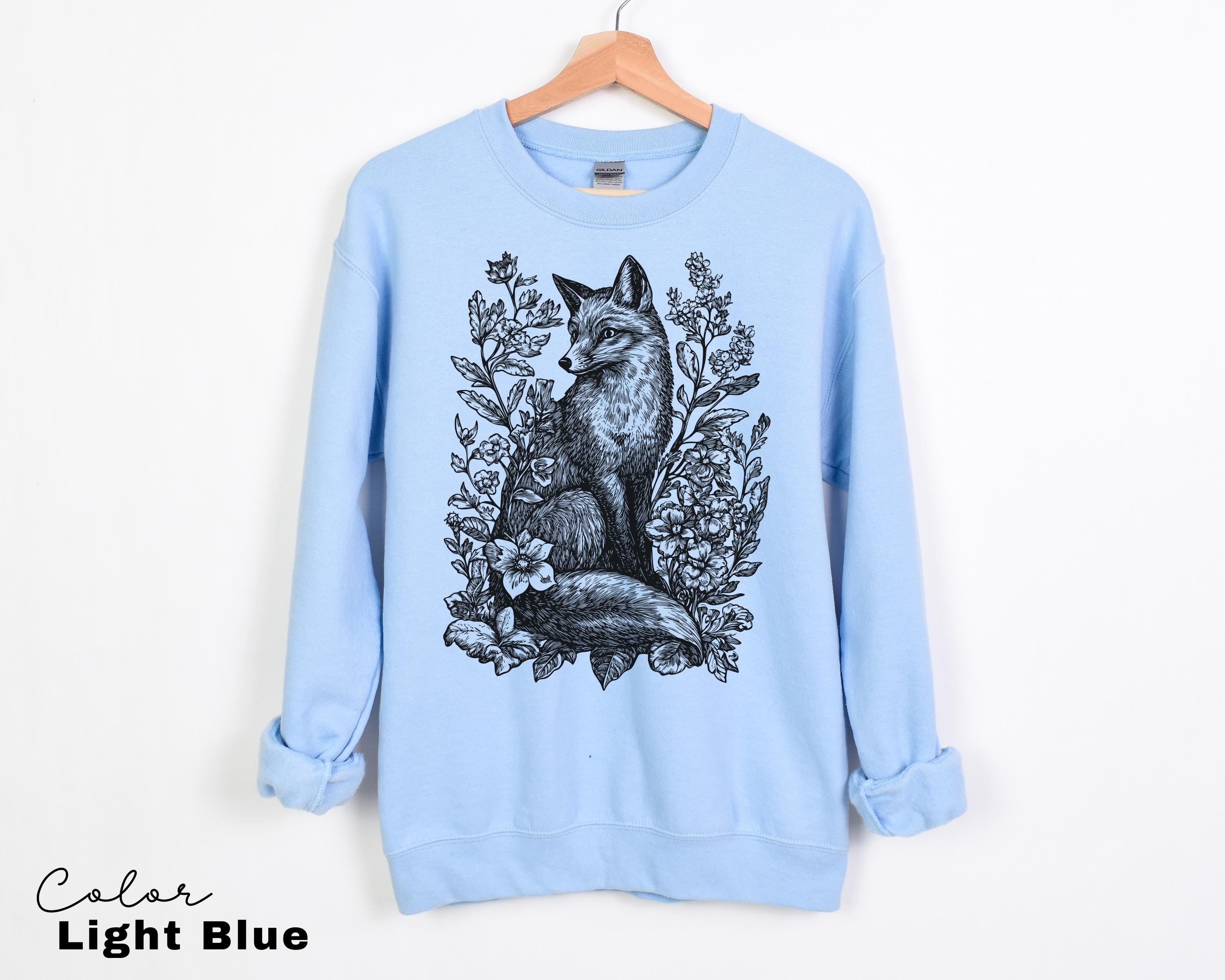 Cottagecore Fox Shirt, Retro Linocut Floral T-Shirt, Comfort Colors Tee
