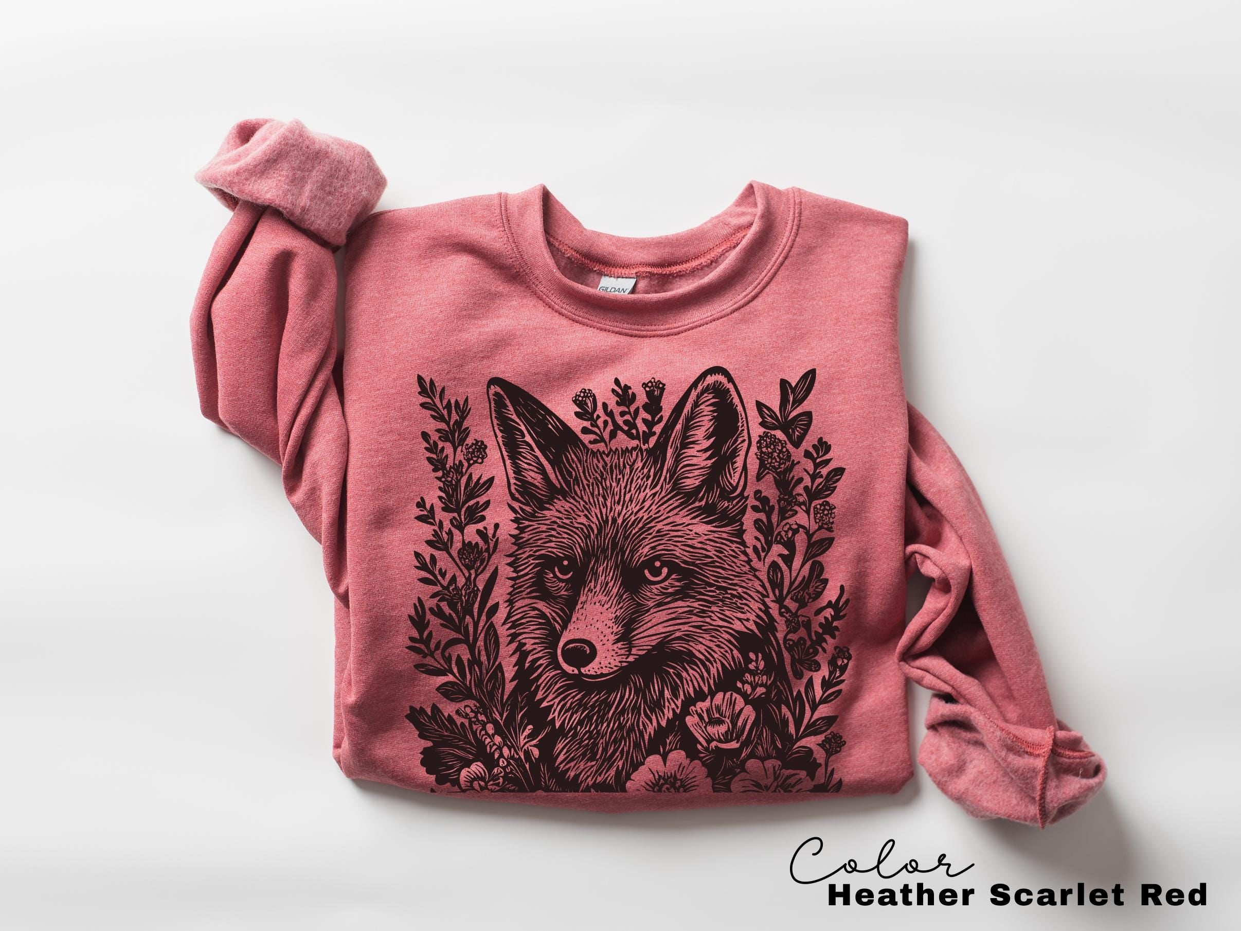 Cottagecore Fox Shirt, Retro Linocut Floral Sweatshirt, Folk Art Forest Animal Sweatshirt, Woodland Aesthetic Top, Comfort Colors Tee, Boho