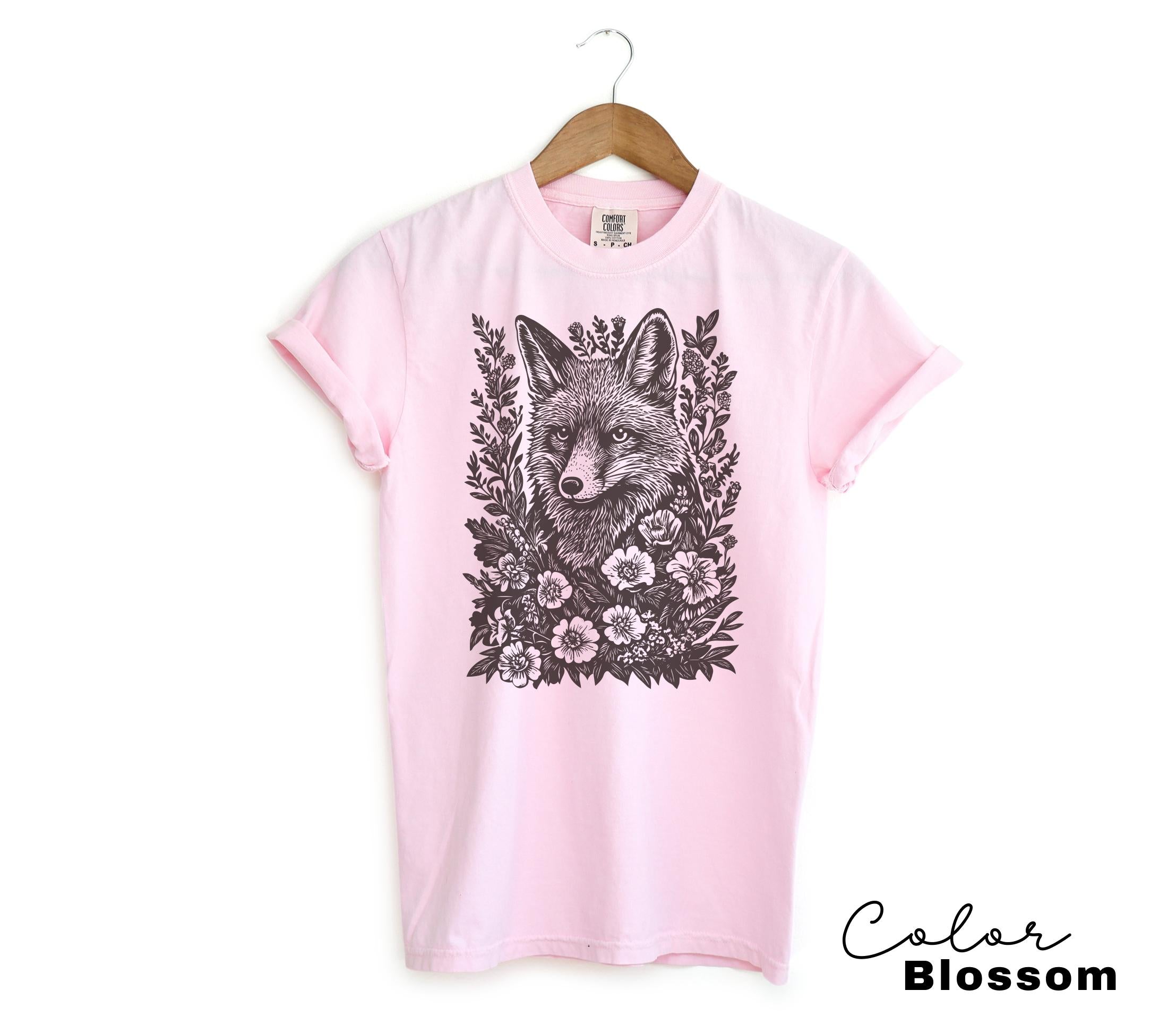 Cottagecore Fox Shirt, Retro Linocut Floral Sweatshirt