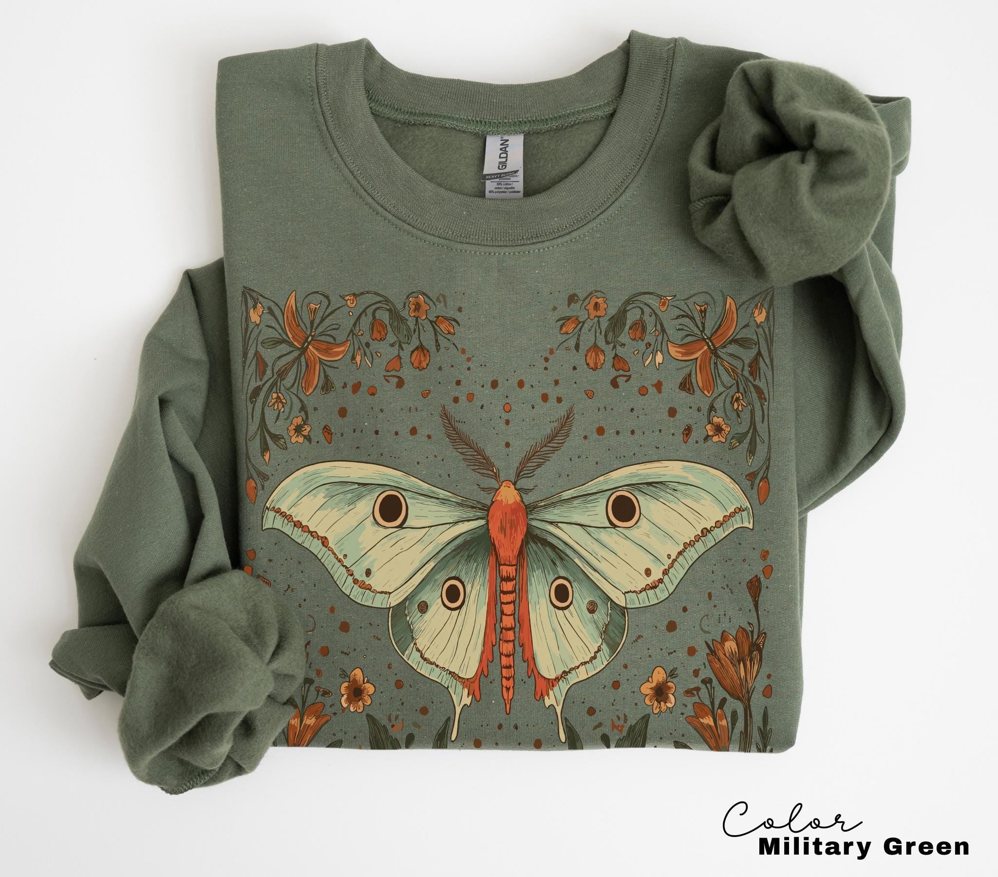 Luna Moth Shirt Sweatshirt, Cottagecore Floral Shirt, Moth Butterfly, Nature Lover Sweatshirt, Forestcore, Floral BoHo