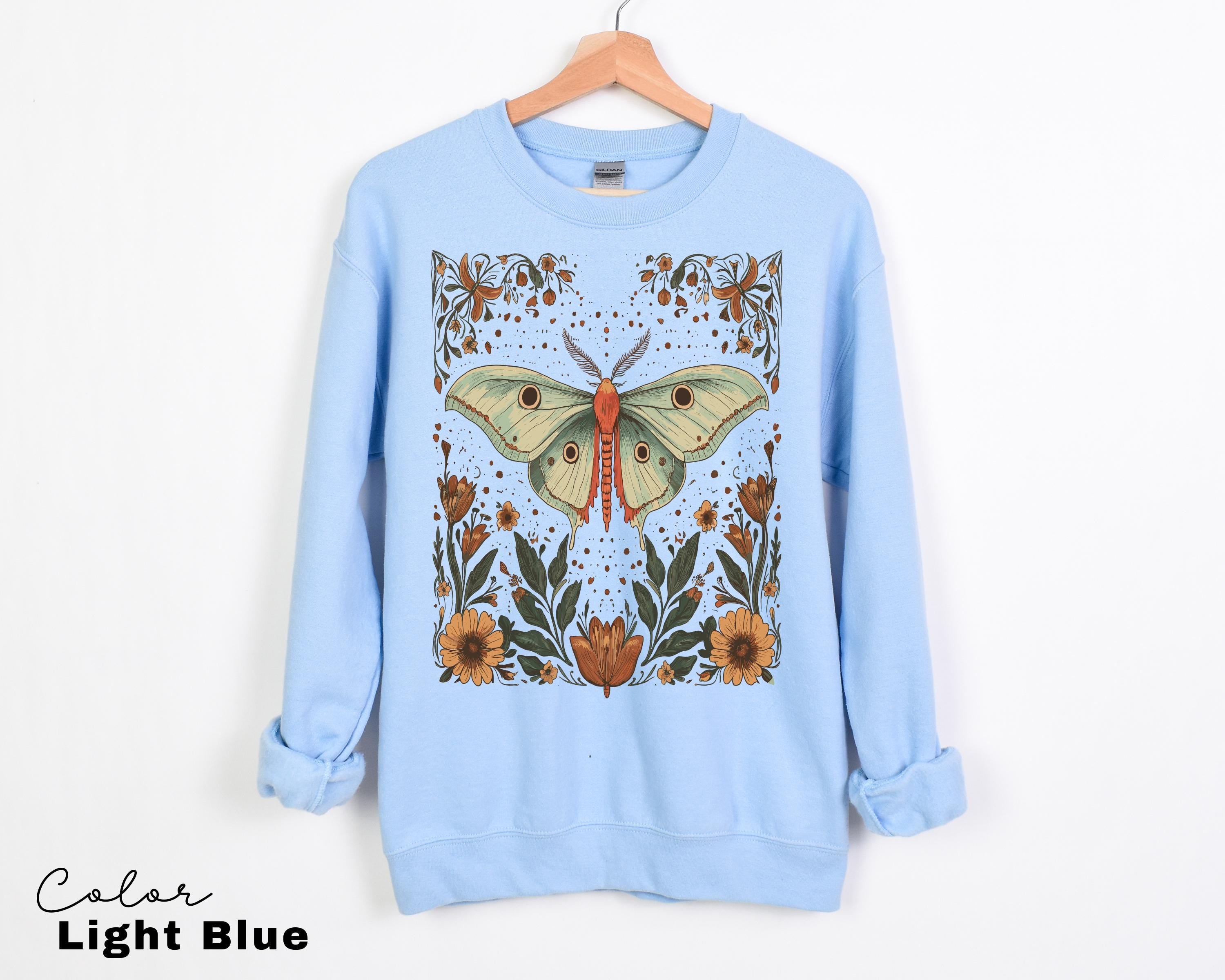 Luna Moth Shirt Sweatshirt, Cottagecore Floral Shirt, Moth Butterfly, Nature Lover Sweatshirt, Forestcore, Floral BoHo