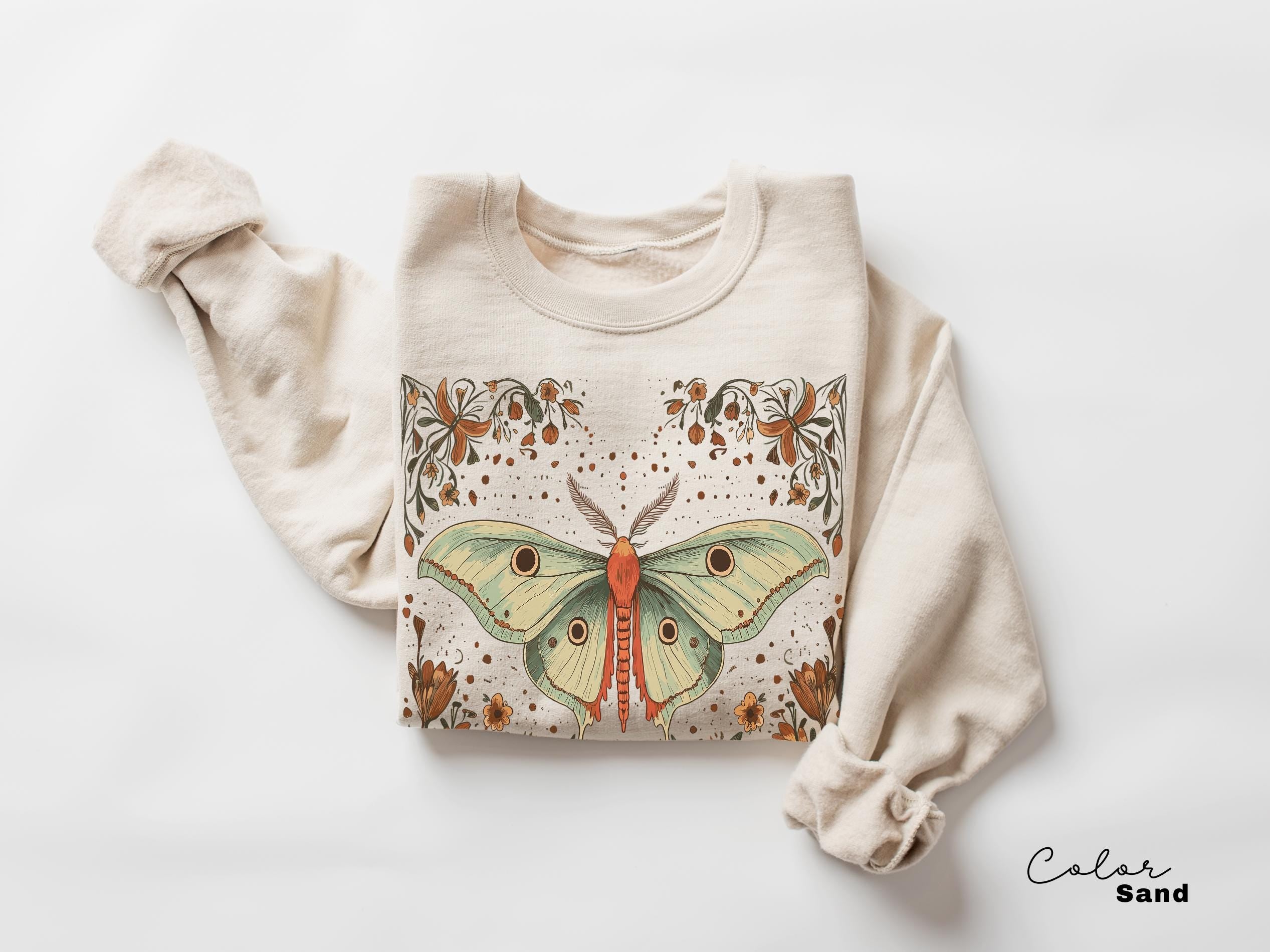 Luna Moth Sweatshirt, Cottagecore Floral Nature Lover Shirt