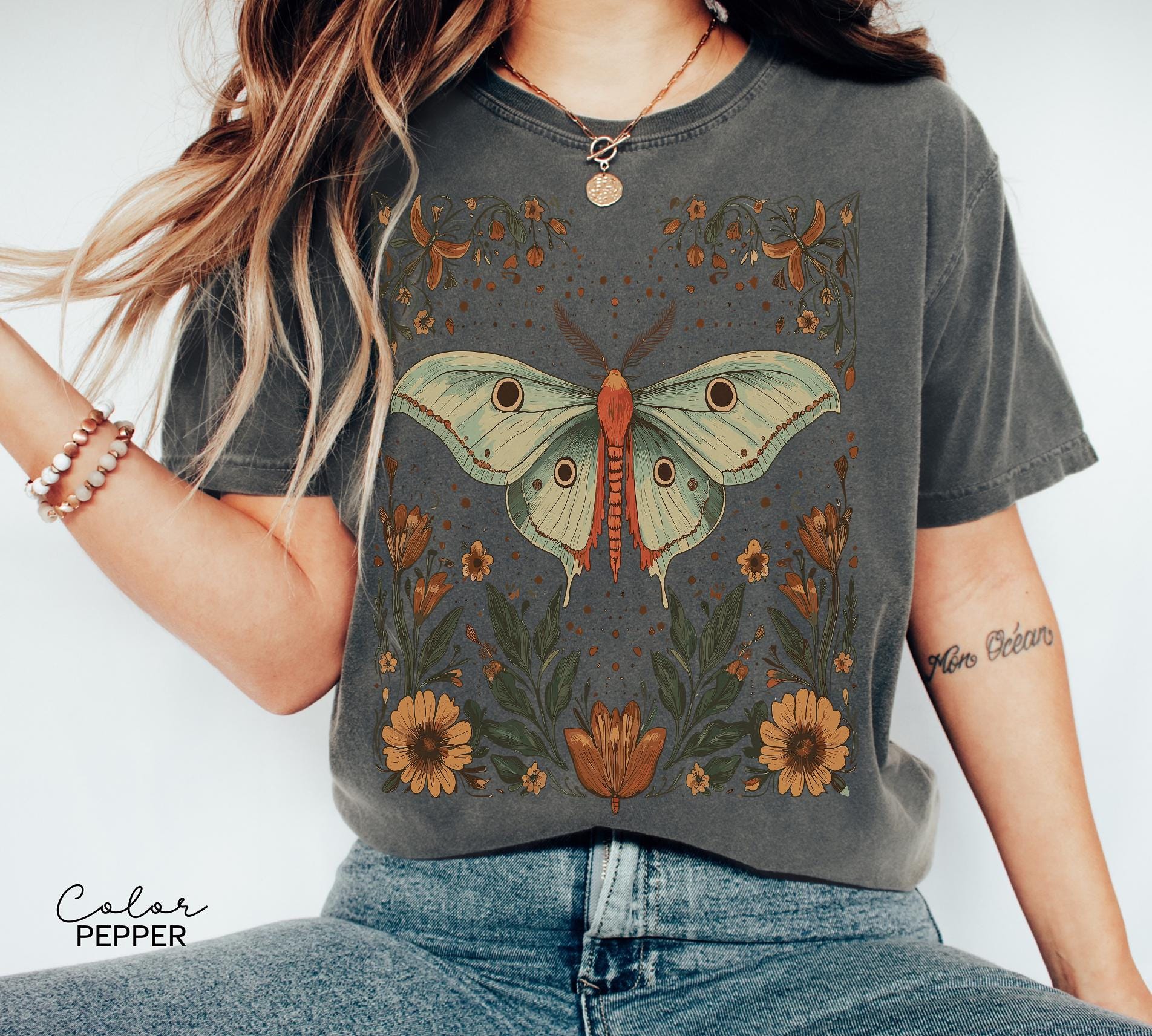 Luna Moth Sweatshirt, Cottagecore Floral Nature Lover Shirt