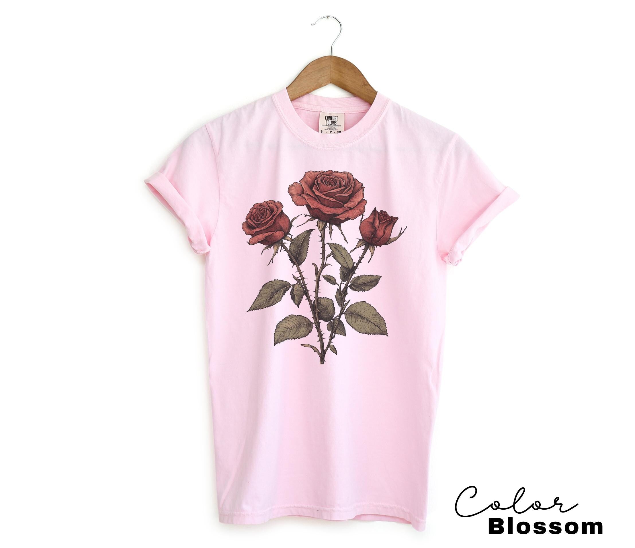 Rose Flower Sweatshirt, Vintage Pressed Rose Botanical Tee