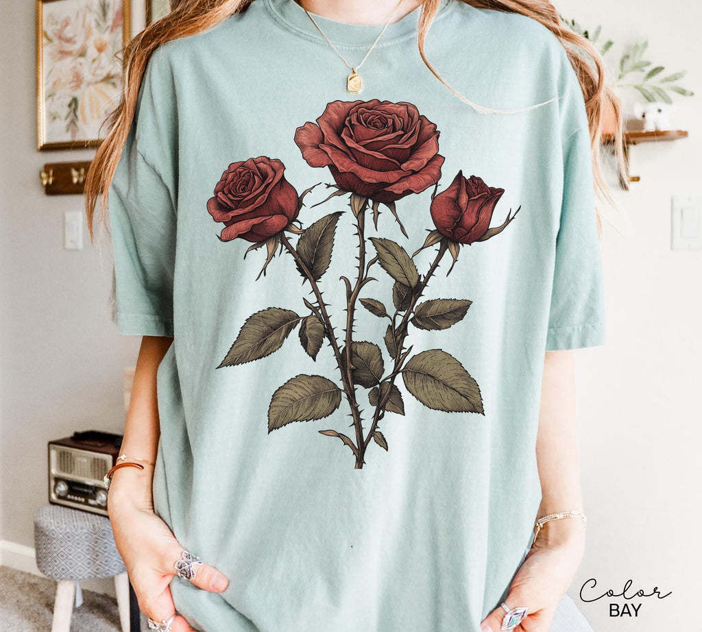 Rose Flower Sweatshirt, Vintage Pressed Rose Botanical Tee