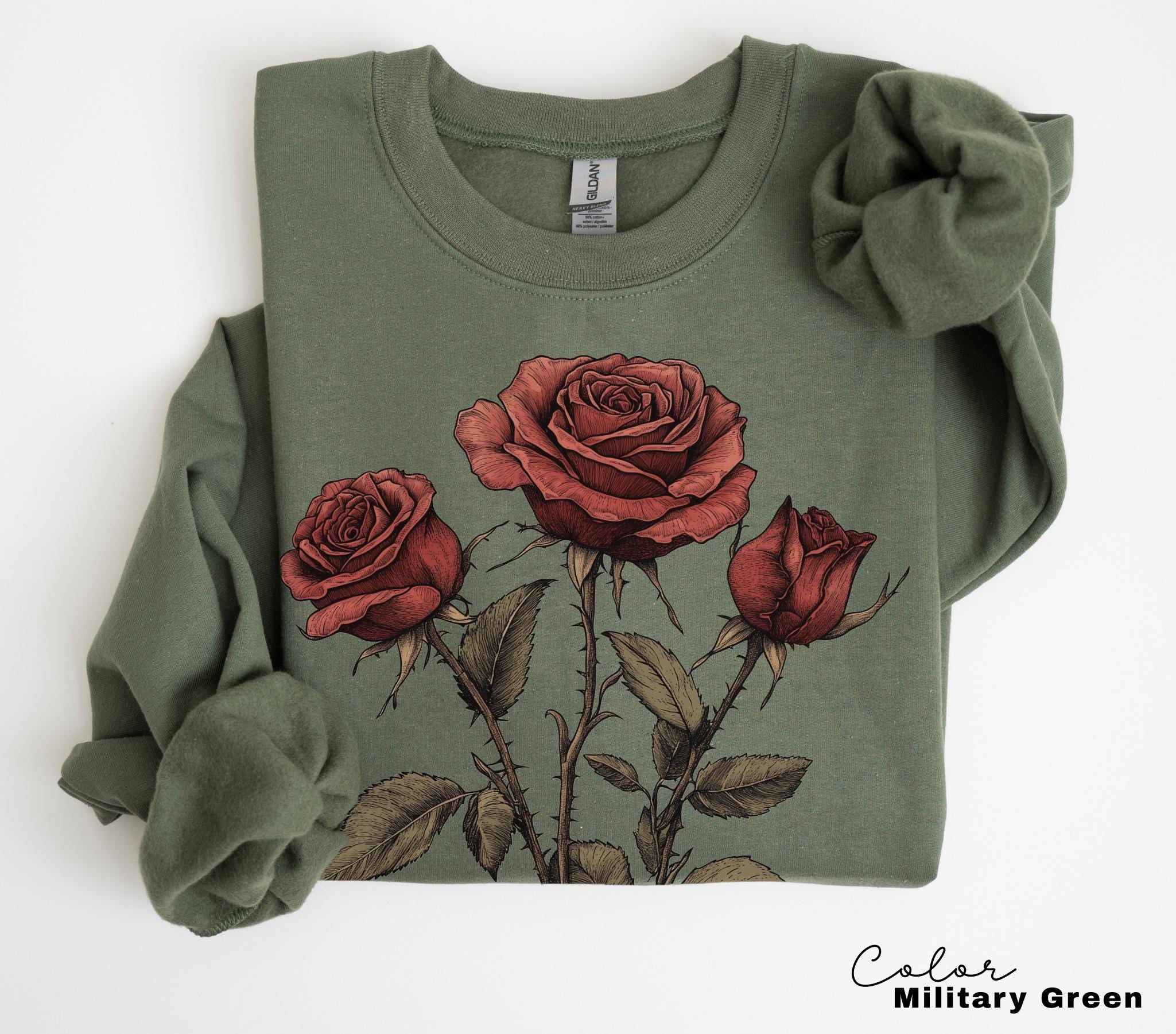 Rose Flower Sweatshirt, Vintage Pressed Rose T-shirt, Cottagecore Boho Botanical Shirt, Dark Academia Flower, Forestcore
