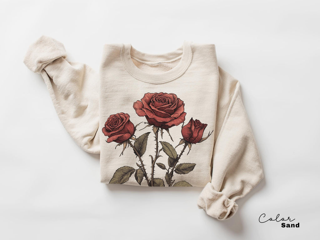 Rose Flower Sweatshirt, Vintage Pressed Rose T-shirt, Cottagecore Boho Botanical Shirt, Dark Academia Flower, Forestcore
