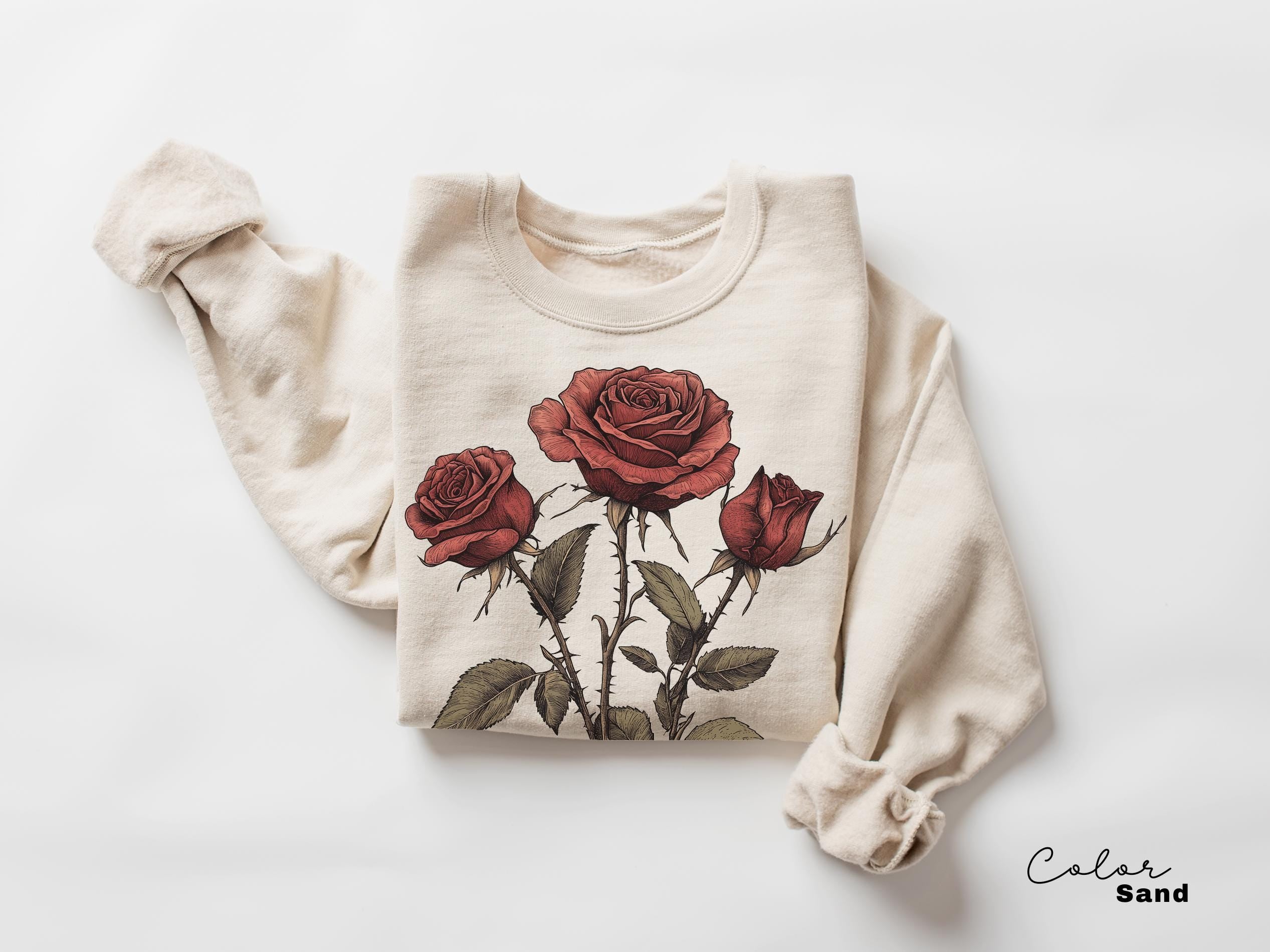 Rose Flower Sweatshirt, Vintage Pressed Rose T-shirt, Cottagecore Boho Botanical Shirt, Dark Academia Flower, Forestcore