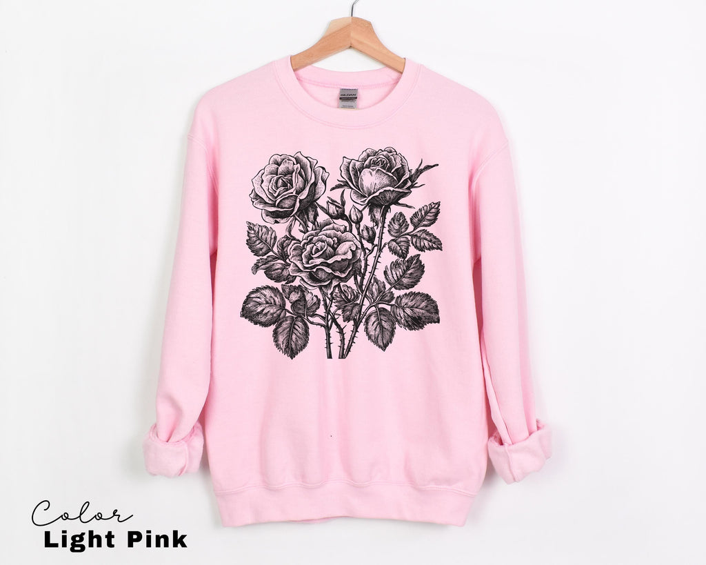 Retro Rose Sweatshirt, Linocut Floral T-shirt, Cottagecore Boho Botanical Shirt, Dark Academia Flower