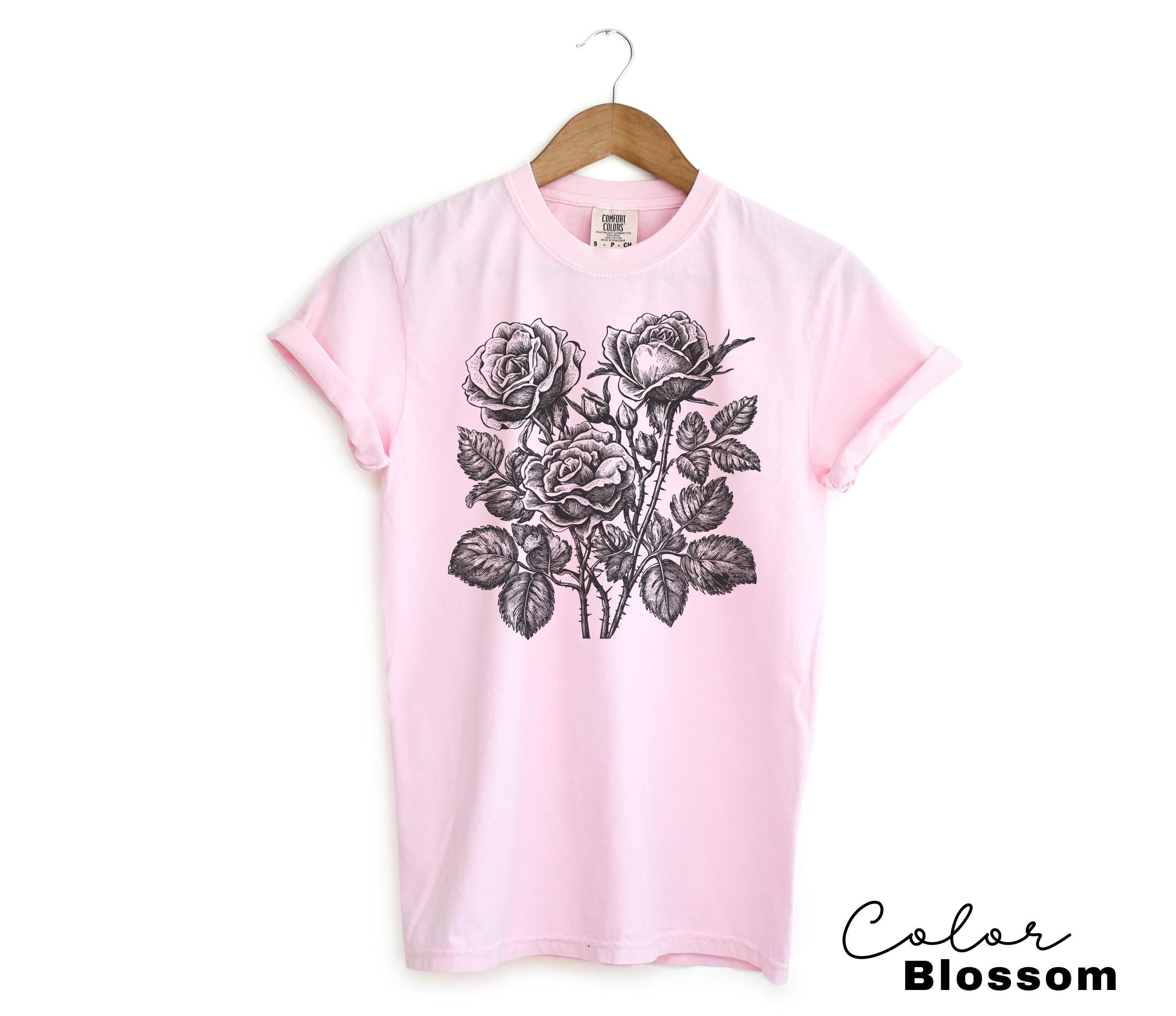 Retro Rose Sweatshirt, Linocut Floral Design, Cottagecore Boho Shirt
