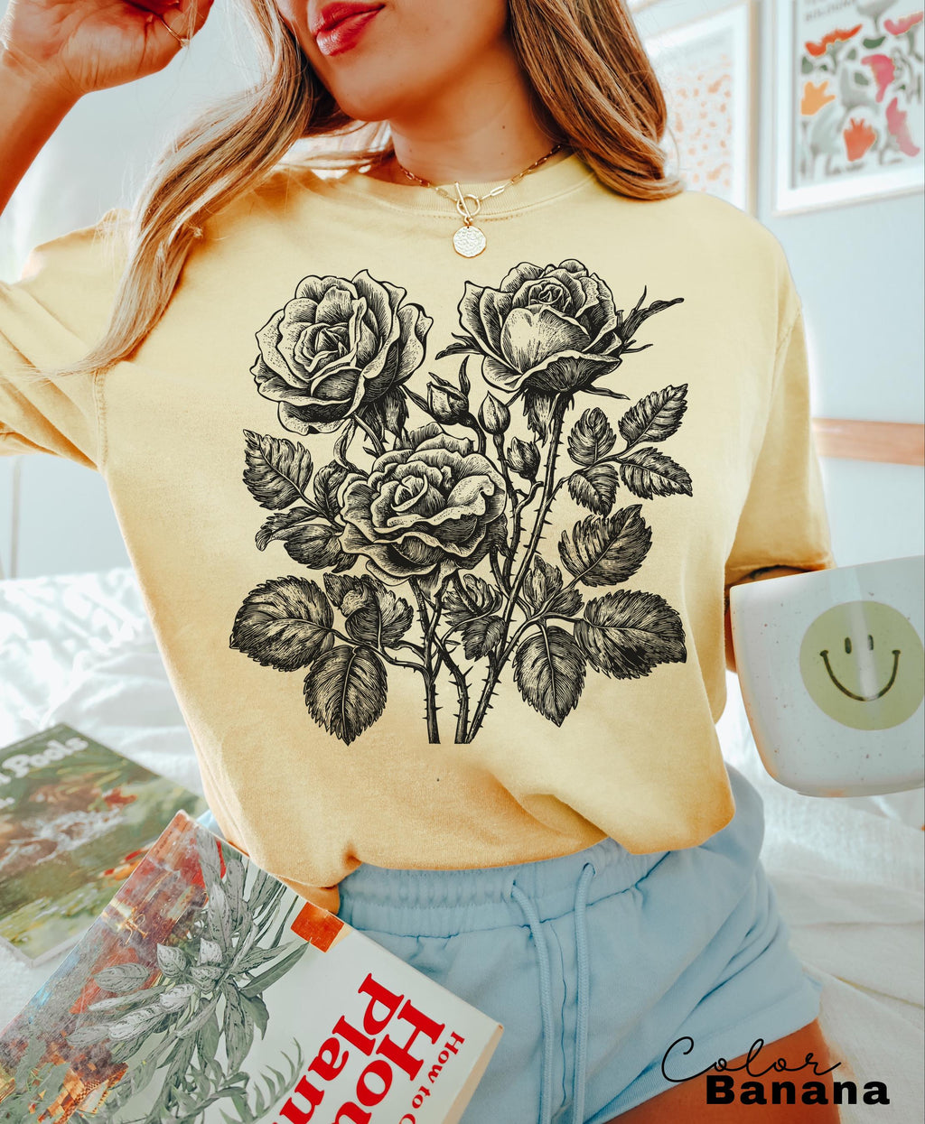 Retro Rose Sweatshirt, Linocut Floral Design, Cottagecore Boho Shirt
