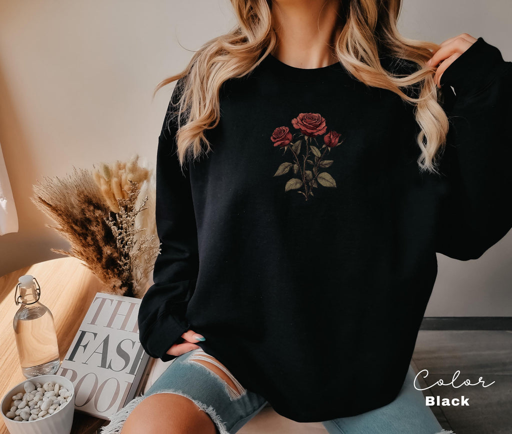 Rose Flower Sweatshirt, Vintage Pressed Rose T-shirt, Cottagecore Boho Botanical Shirt, Dark Academia Flower, Forestcore