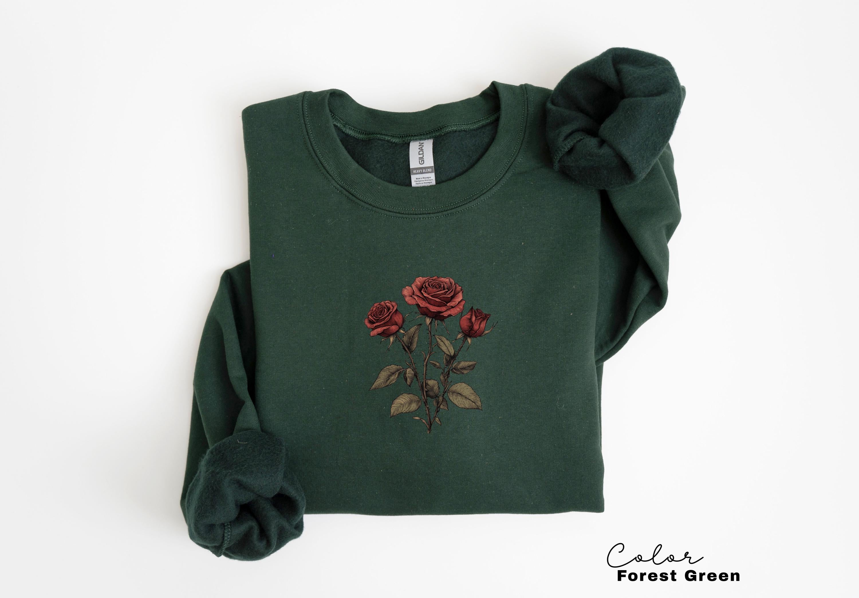 Rose Flower Sweatshirt, Vintage Pressed Rose T-shirt, Cottagecore Boho Botanical Shirt, Dark Academia Flower, Forestcore