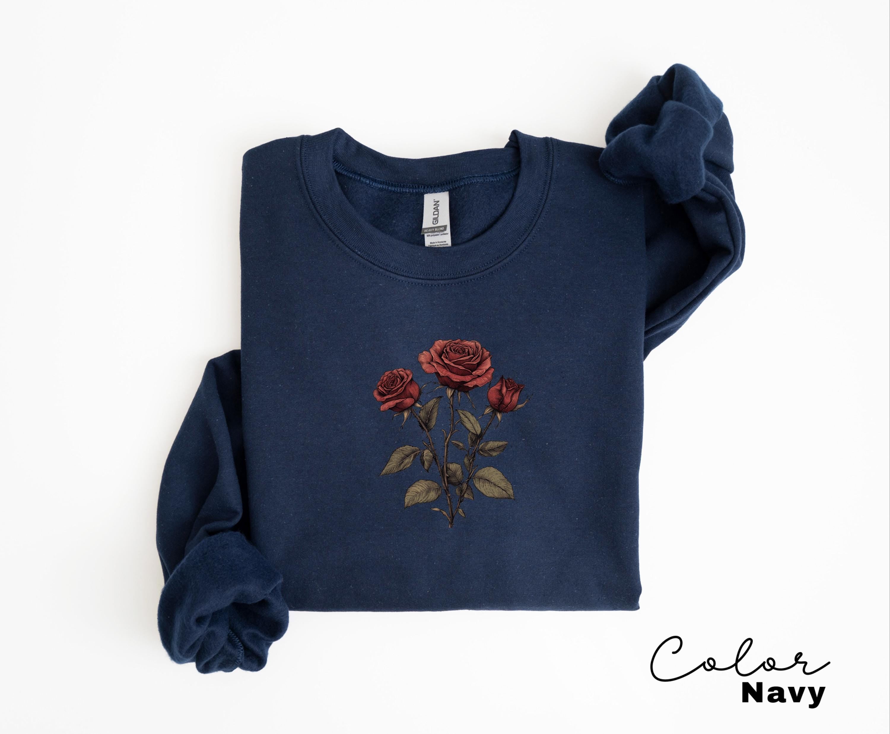 Rose Flower Sweatshirt, Vintage Pressed Rose T-shirt, Cottagecore Boho Botanical Shirt, Dark Academia Flower, Forestcore