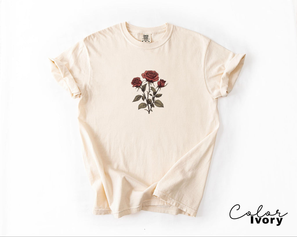 Rose Flower Sweatshirt, Vintage Pressed Rose T-shirt, Cottagecore Boho Botanical Shirt, Dark Academia Flower, Forestcore