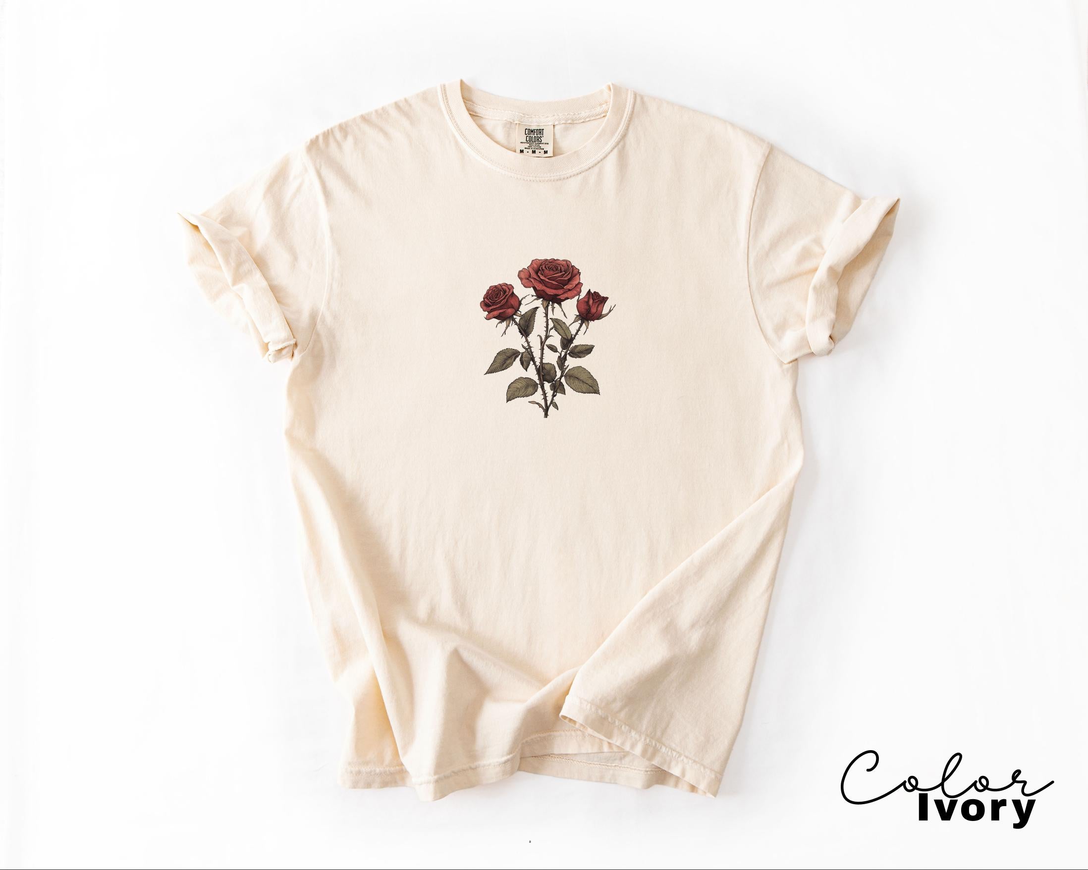 Rose Flower Sweatshirt, Vintage Pressed Rose T-shirt, Cottagecore Boho Botanical Shirt, Dark Academia Flower, Forestcore