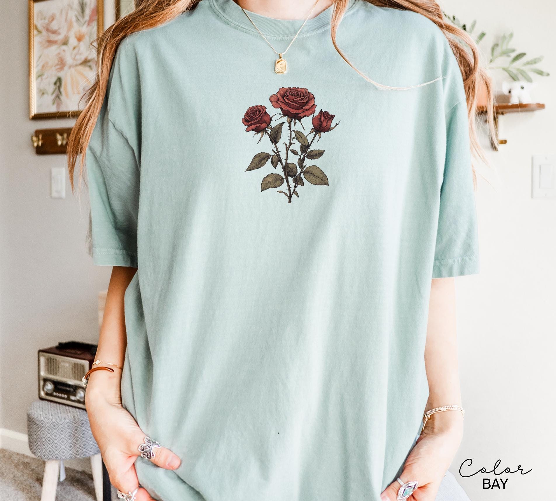 Rose Flower Sweatshirt, Vintage Pressed Rose Botanical Shirt