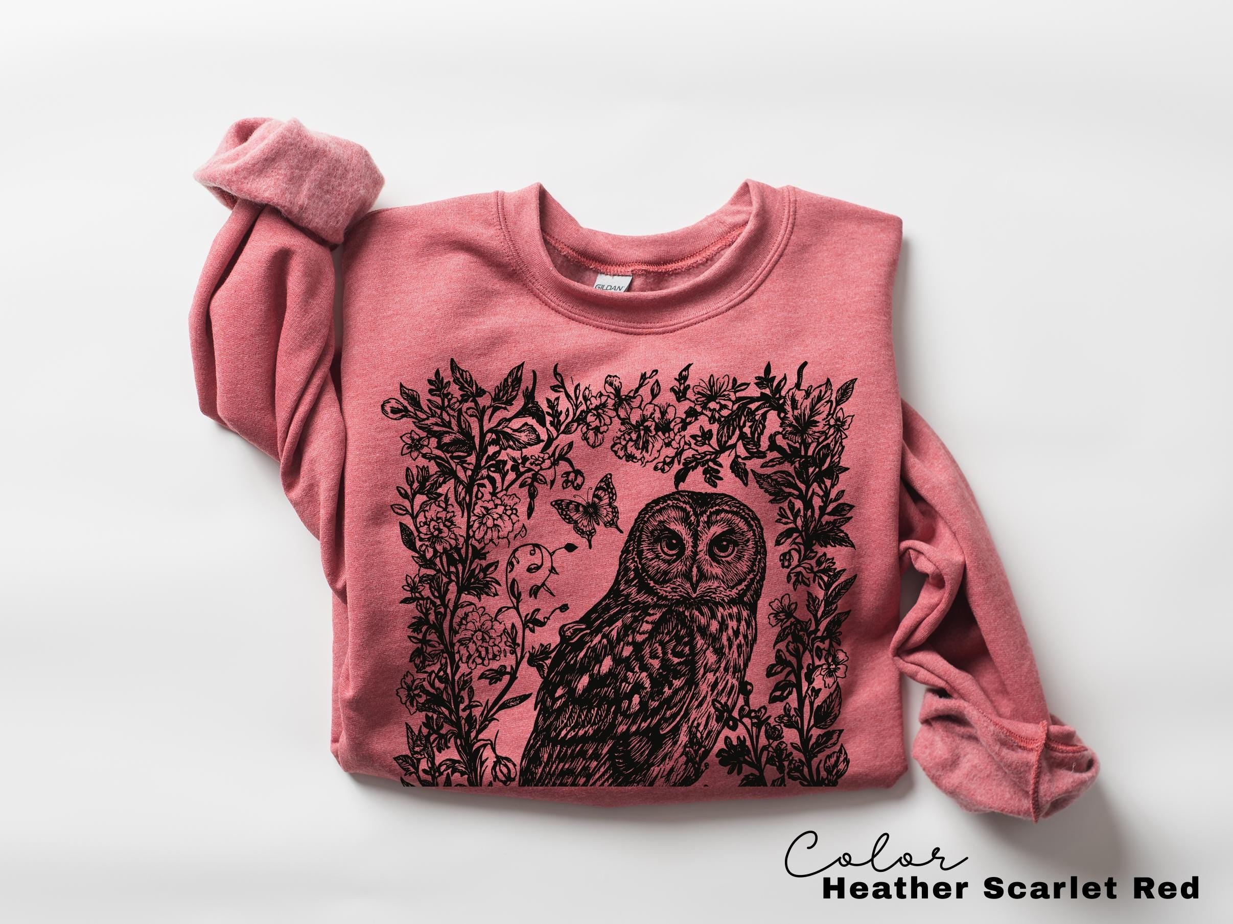 Cottagecore Owl Shirt, Cottagecore Floral Sweatshirt, Folk Art Forest Animal TShirt, Woodland Aesthetic Top, Comfort Colors Tee, Boho Tee