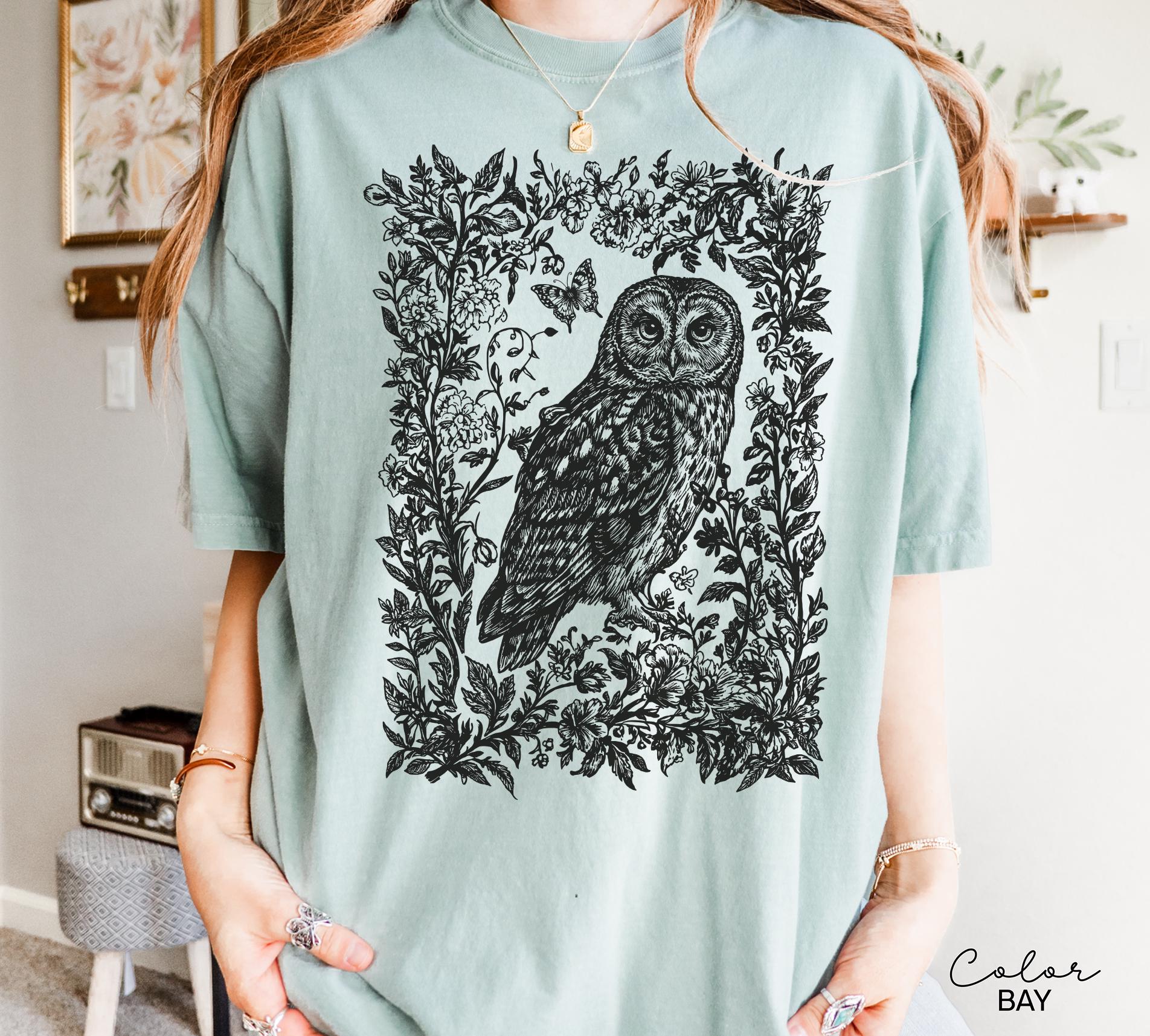 Cottagecore Owl Shirt & Floral Sweatshirt, Woodland Tee