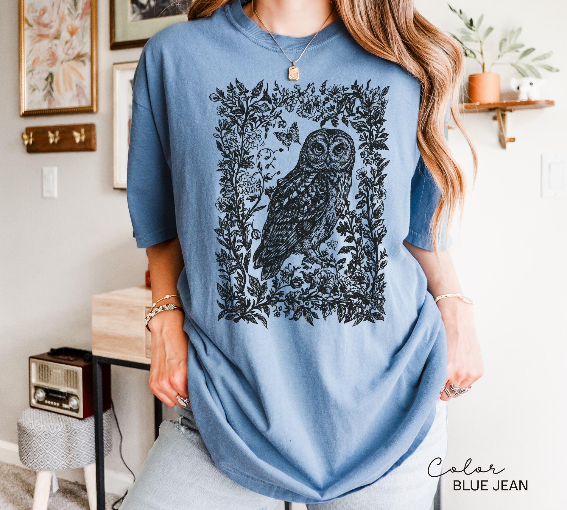 Cottagecore Owl Shirt & Floral Sweatshirt, Woodland Tee