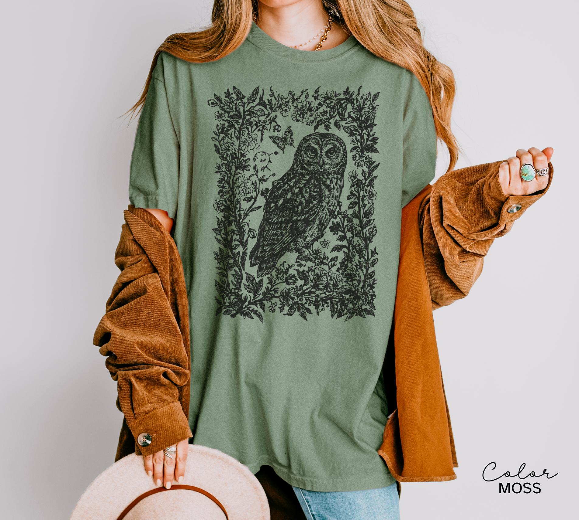 Cottagecore Owl Shirt, Cottagecore Floral Sweatshirt, Folk Art Forest Animal TShirt, Woodland Aesthetic Top, Comfort Colors Tee, Boho Tee